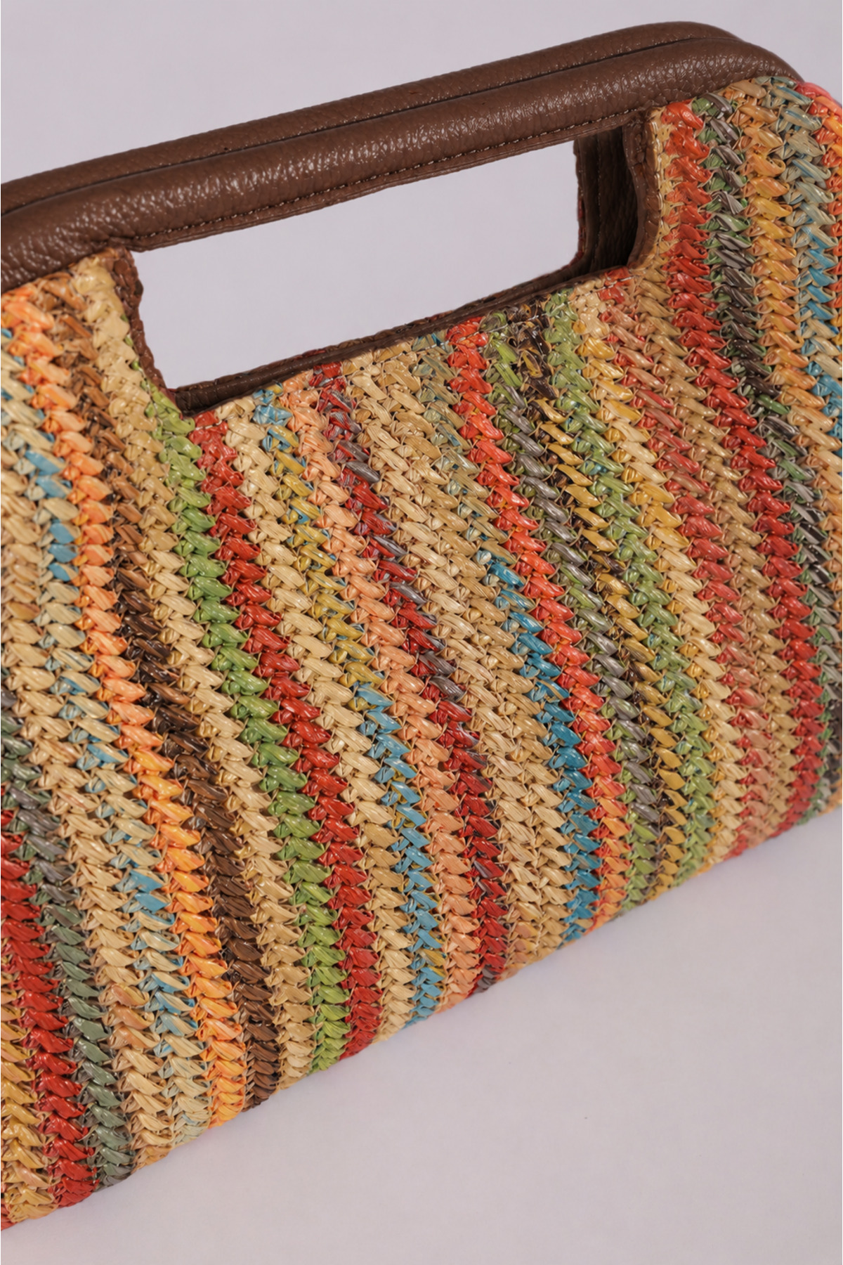 HEYBE'S Heybes Kadın Renkli Çizgili Hasır Jüt Clutch El Çantası görsel 2