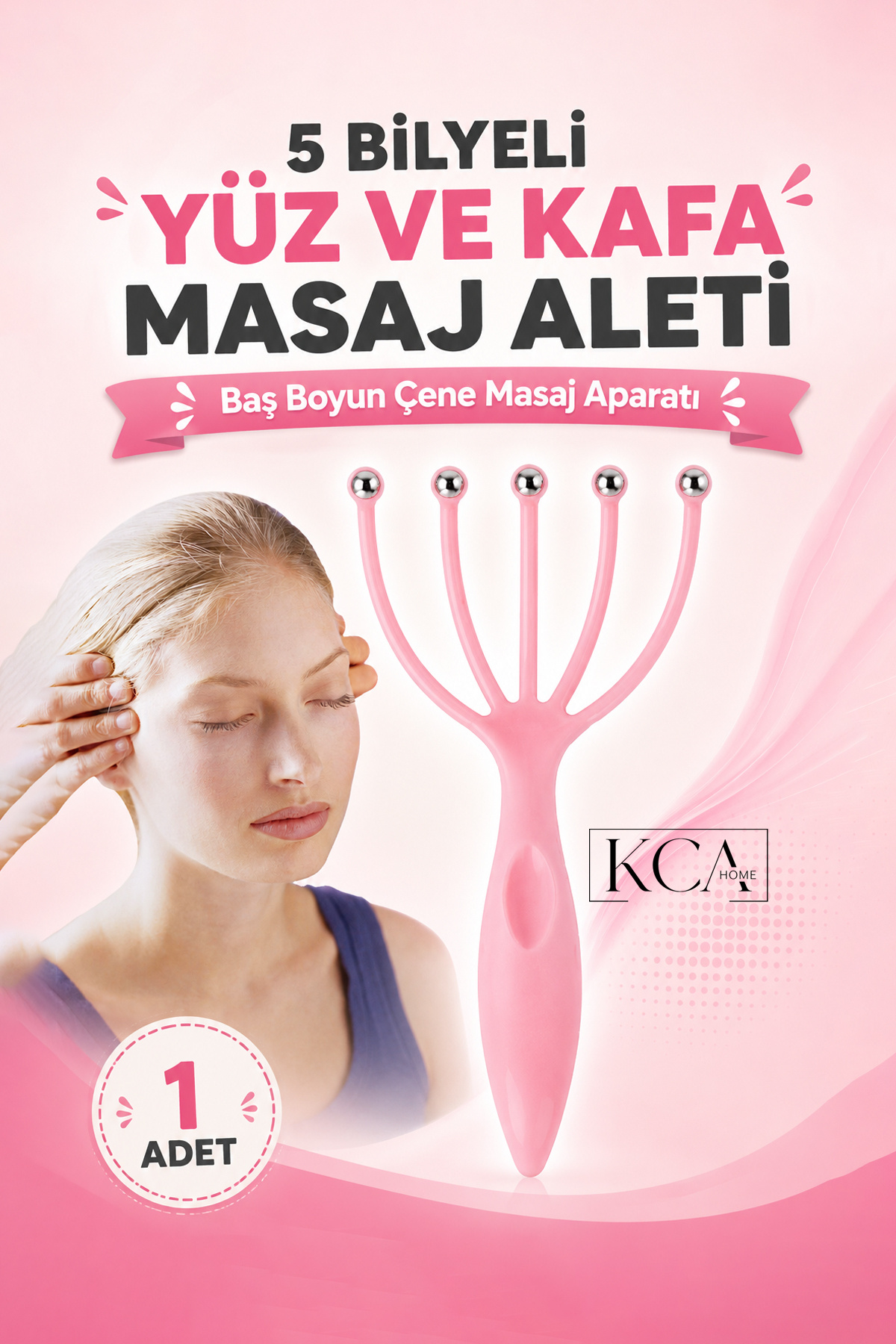 KCA HOME 5 Bilyeli Yüz ve Kafa Masaj Aleti, Bilyeli Yüz Masaj Aleti, Baş Boyun Çene Masaj Aparatı, Rahatlatıcı Ergonomik Masaj Tarağı — رنگارنگ ADRGR0872