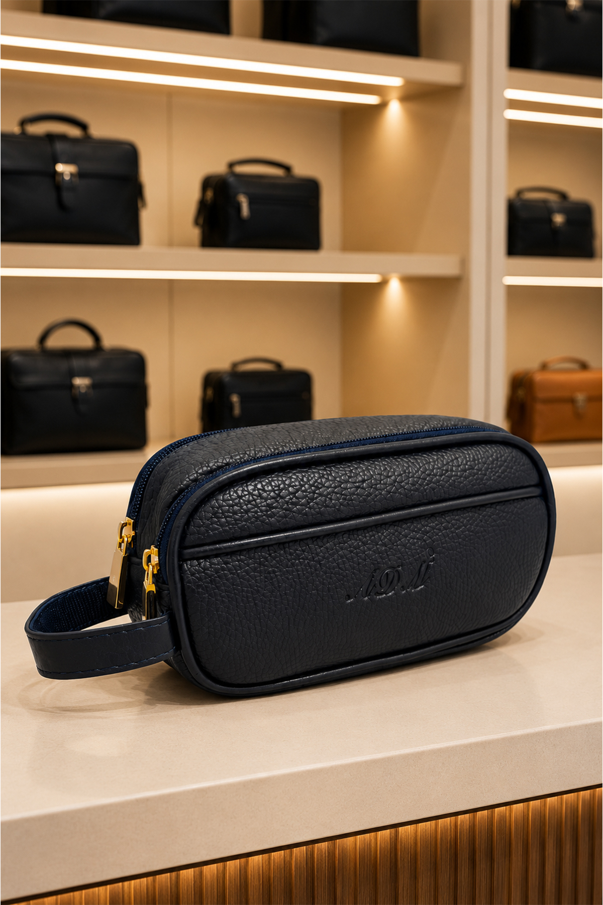 VIATOX AR-01 Erkek Siyah Suya Dayanıklı Suni Vegan Deri Traşlık Bakım Seyahat El Çantası Portföy/clutch LAC görsel 2