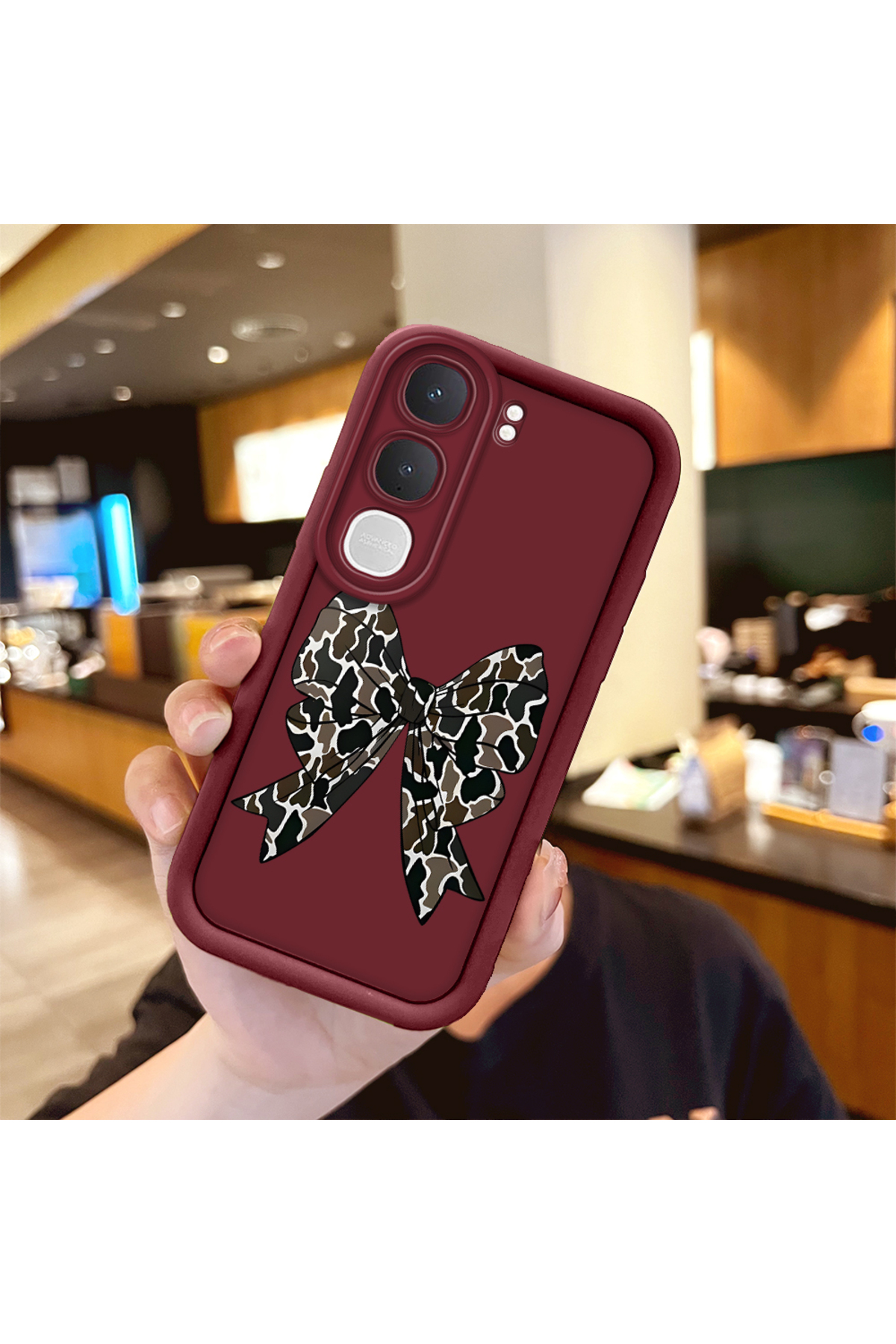Vivo Y31 5G Compatible case camera protector Burgundy Silicone Couple Phone Case Bow Tie Pattern