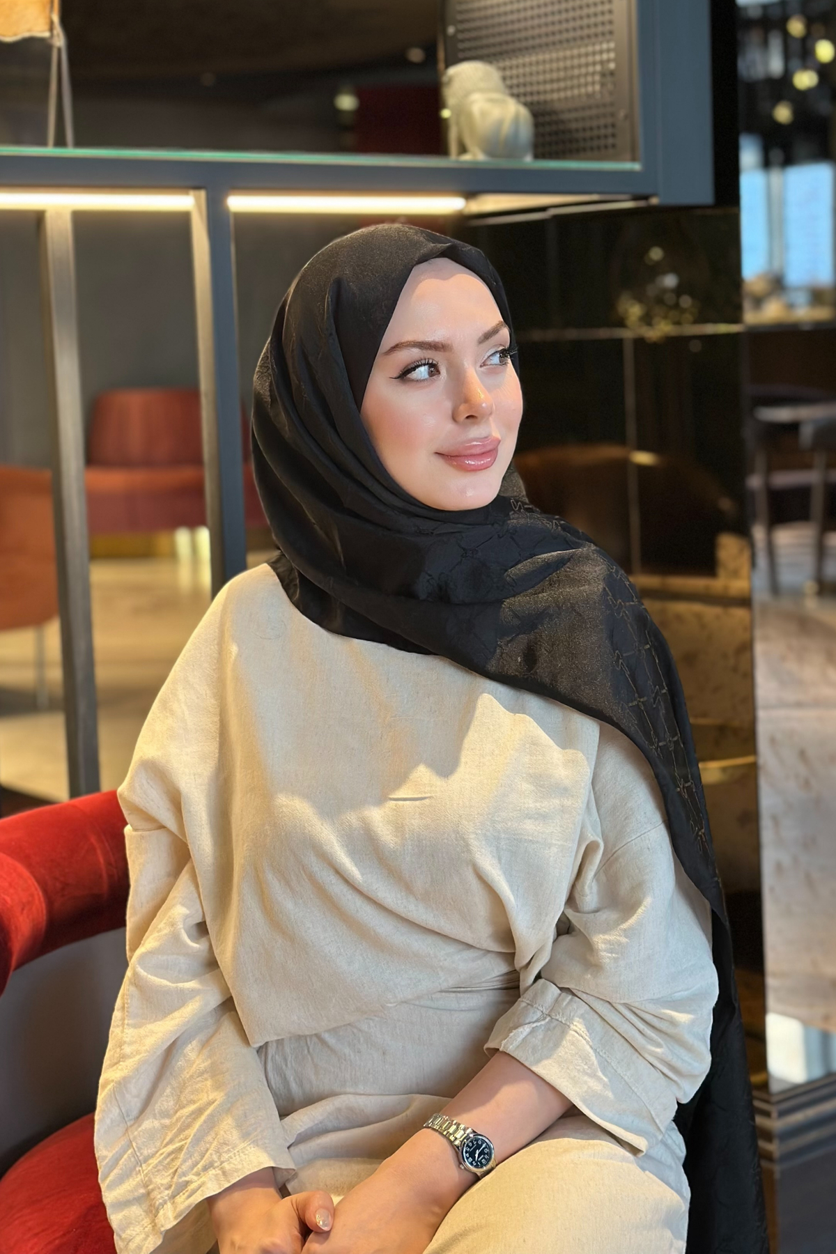 CUOCA LOUNGE Hare Premium İpeksi Jakar Şal Siyah görsel 3