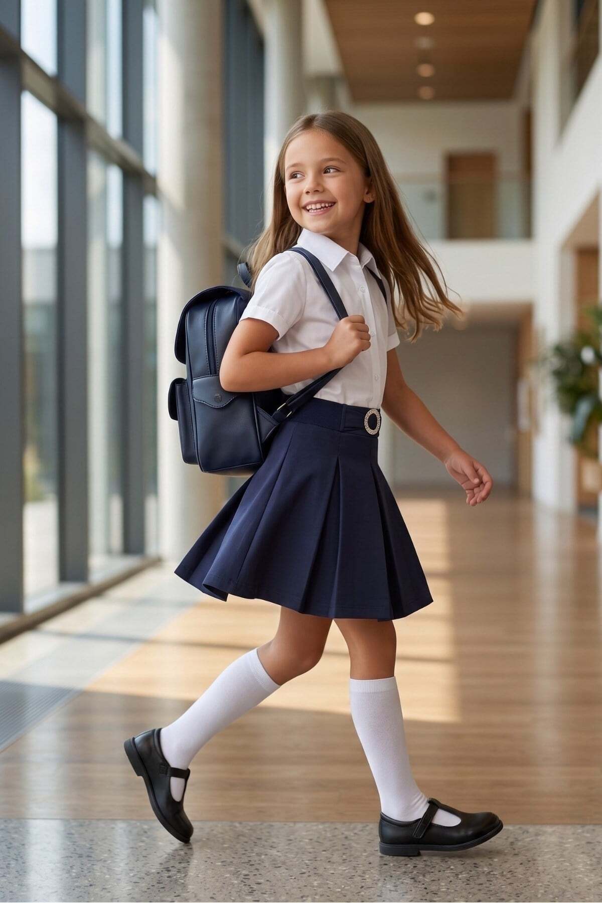 NEWKİDS School Skirt for Girls with Belt Detail New Season