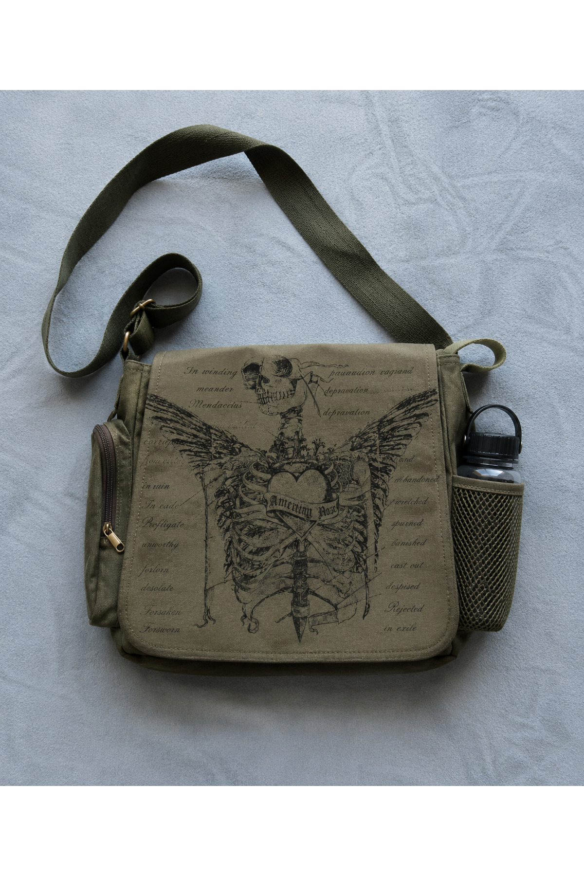 DEEFWEAR Skeleton Baskılı Unisex Siyah Messenger Bag Hacimli Postacı Çanta/ Laptop Çantası/ Okul Çantası