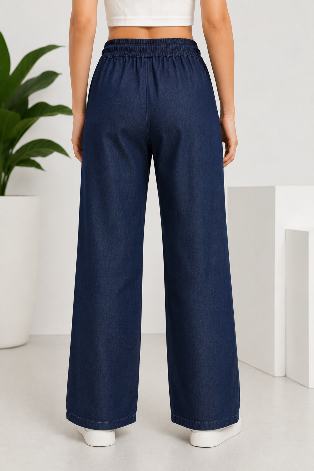 Lighter Jeans Kadın Tensel Jean Pantolon Beli Lastikli Bağcıklı Rahat Kalıp Dökümlü Günlük Kot Pantolon görsel 3