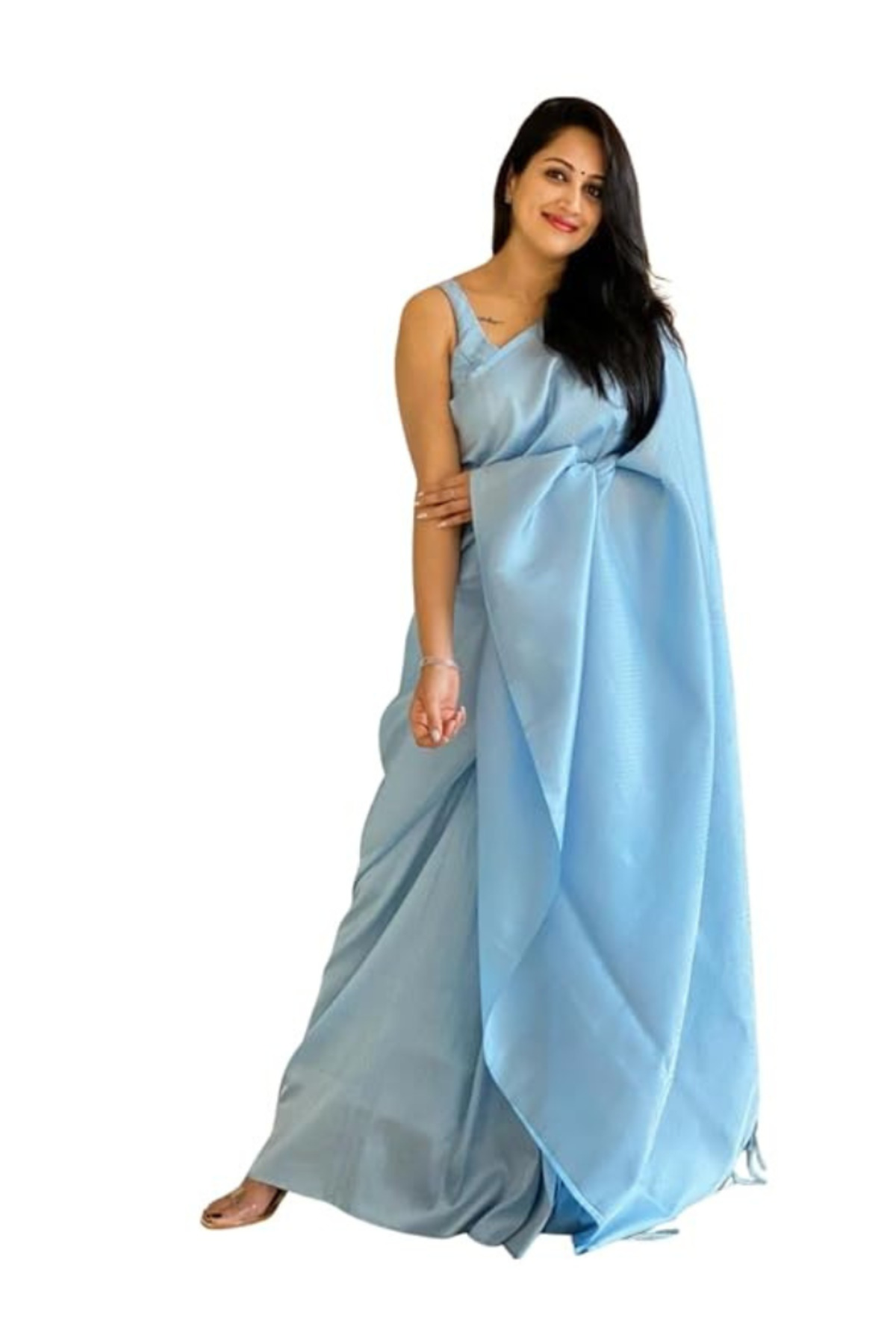 MYSMAR Light Blue Satin Finish Saree - MAF3152 | Light Blue