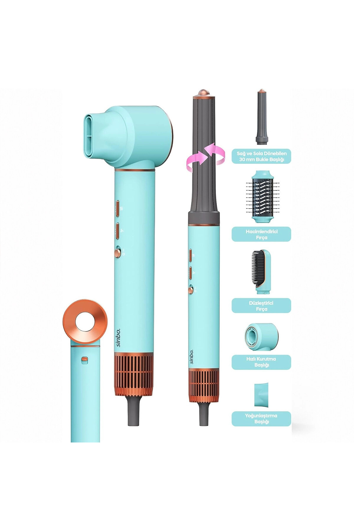 Livenda Sinbo Air Brush Saç Şekillendirme Cihazı - 5 Başlıklı - Mavi Renk — P13150S9676