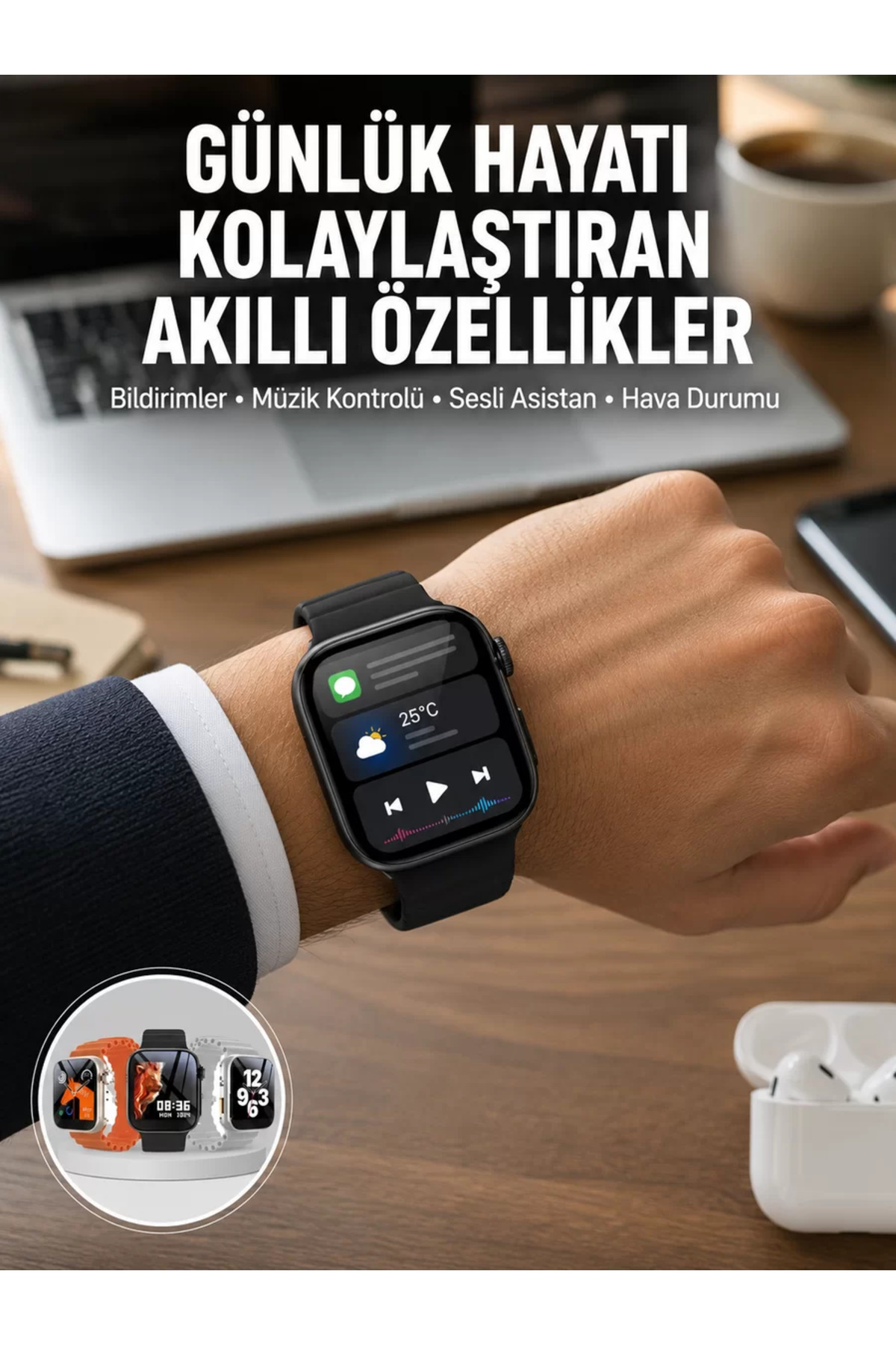 Yeni Nesil Akıllı Saat Müzik Dinleme Bildirim Görme Sesli Asistan Desteği Yeni Nesil