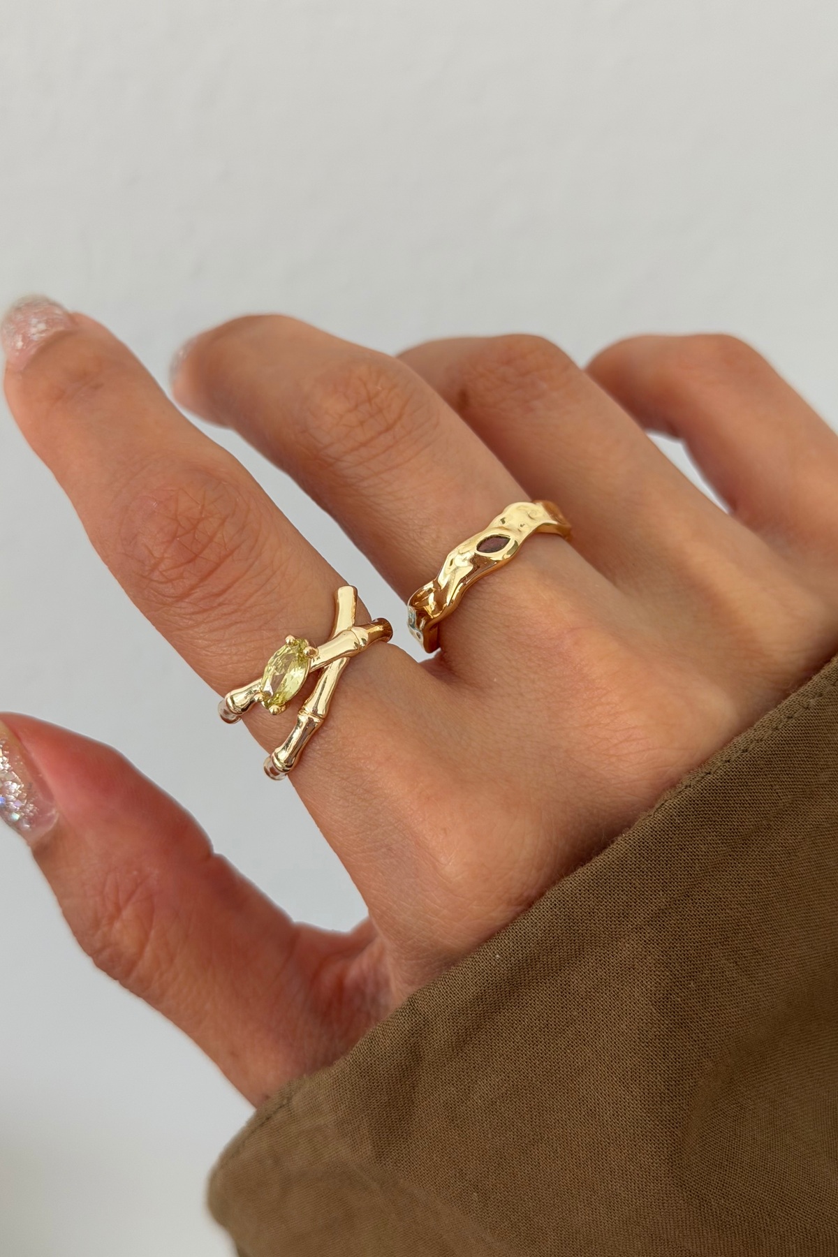 Lavian Accessories 2’li Yeşil Taşlı Finn Yüzük Seti (AYARLANABİLİR)