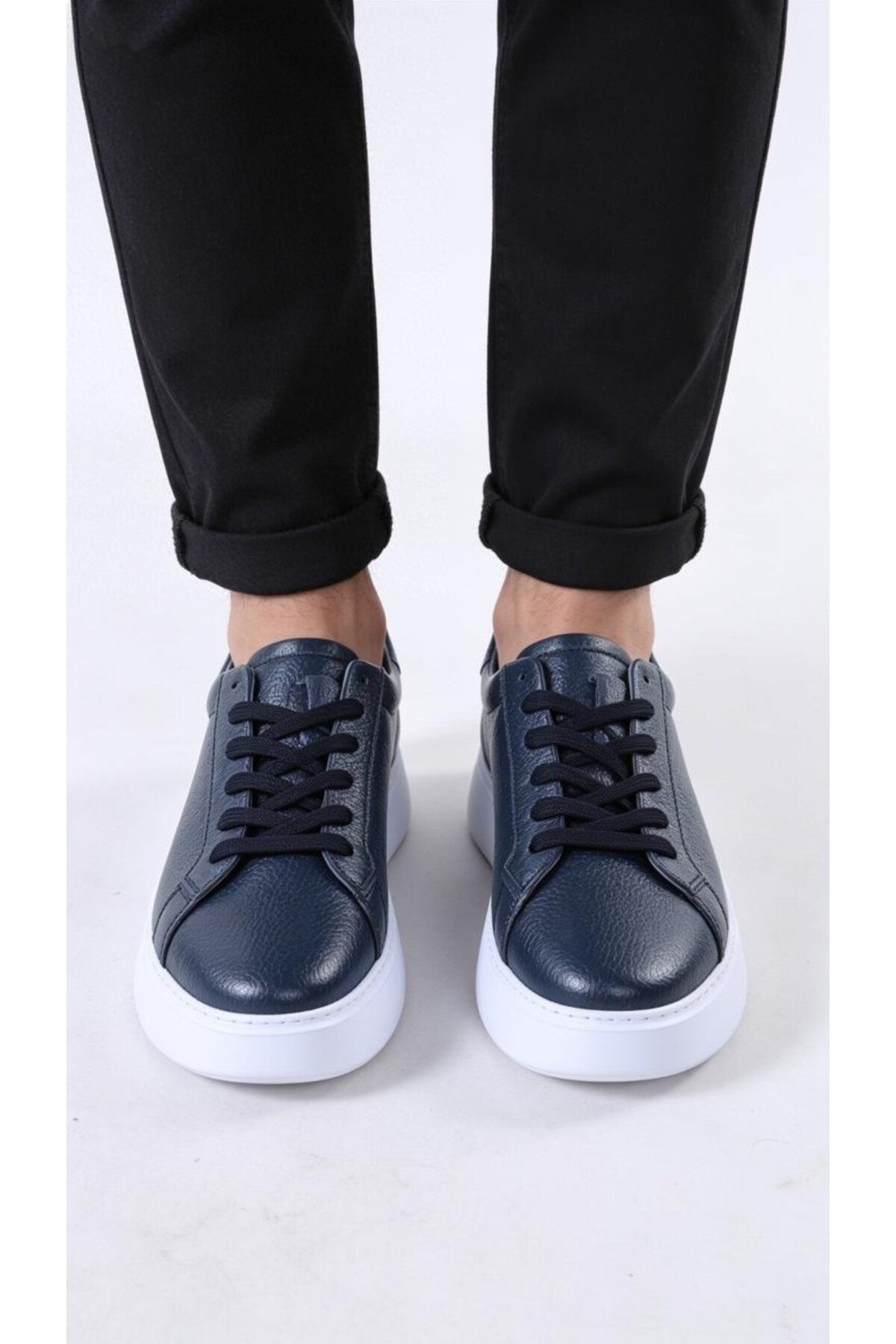 TROVIX Premium Lacivert Erkek Sneaker, %100 Hakiki Deri, Beyaz EVA Taban görsel 6