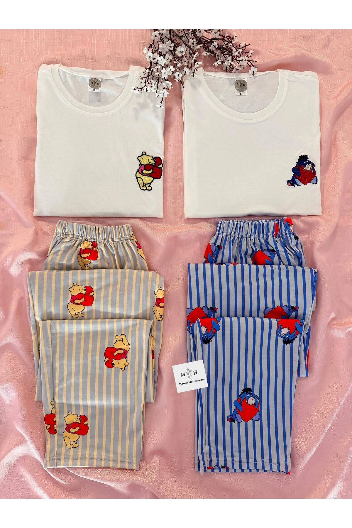 MH Moony Homewears ERKEK Kısa Kol Tekli Eşekçik Aşk Çift Pijaması (Çift Pijamasının Erkeği)