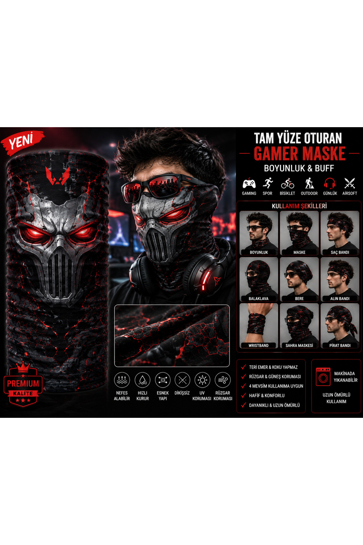 FG KONNİCHİWA Ghost Tam Yüze Oturan Farkındalık Maskesi Tarz Senin Gamer Kamufile Yüz Maskesi ve Boyunluk ve Günlük ve Motosiklet Kullanımı UV Korumalı Çok Amaçlı Boyunluk görsel 4