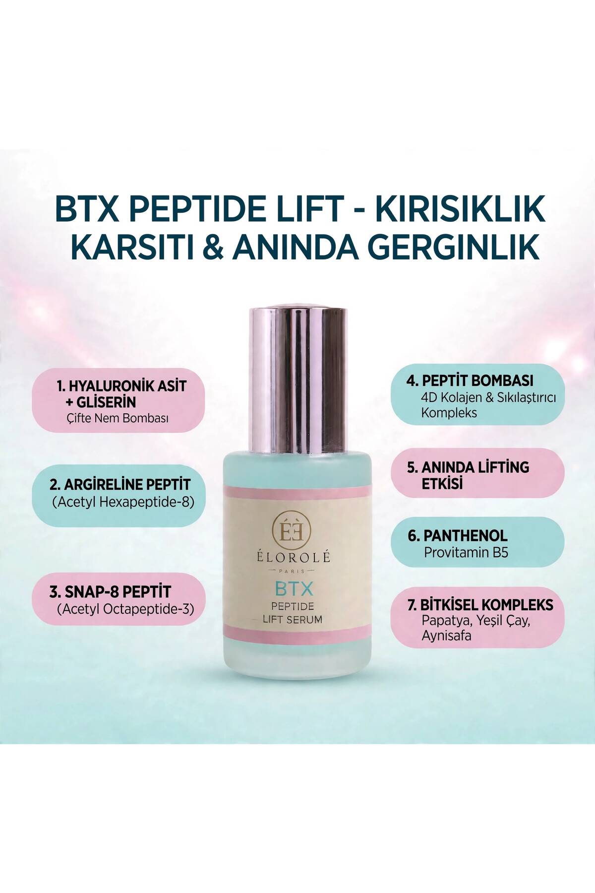 BTX Peptide Lift Leke Serum - Yaşlanma Karşıtı Görünüm, Kırışıklık ve İnce Çizgi Görünümünü Azaltmaya Yardımcı, Peptitli Dolgun ve Sıkı Görünüm — 8685260664012 — تصویر 4 از 8