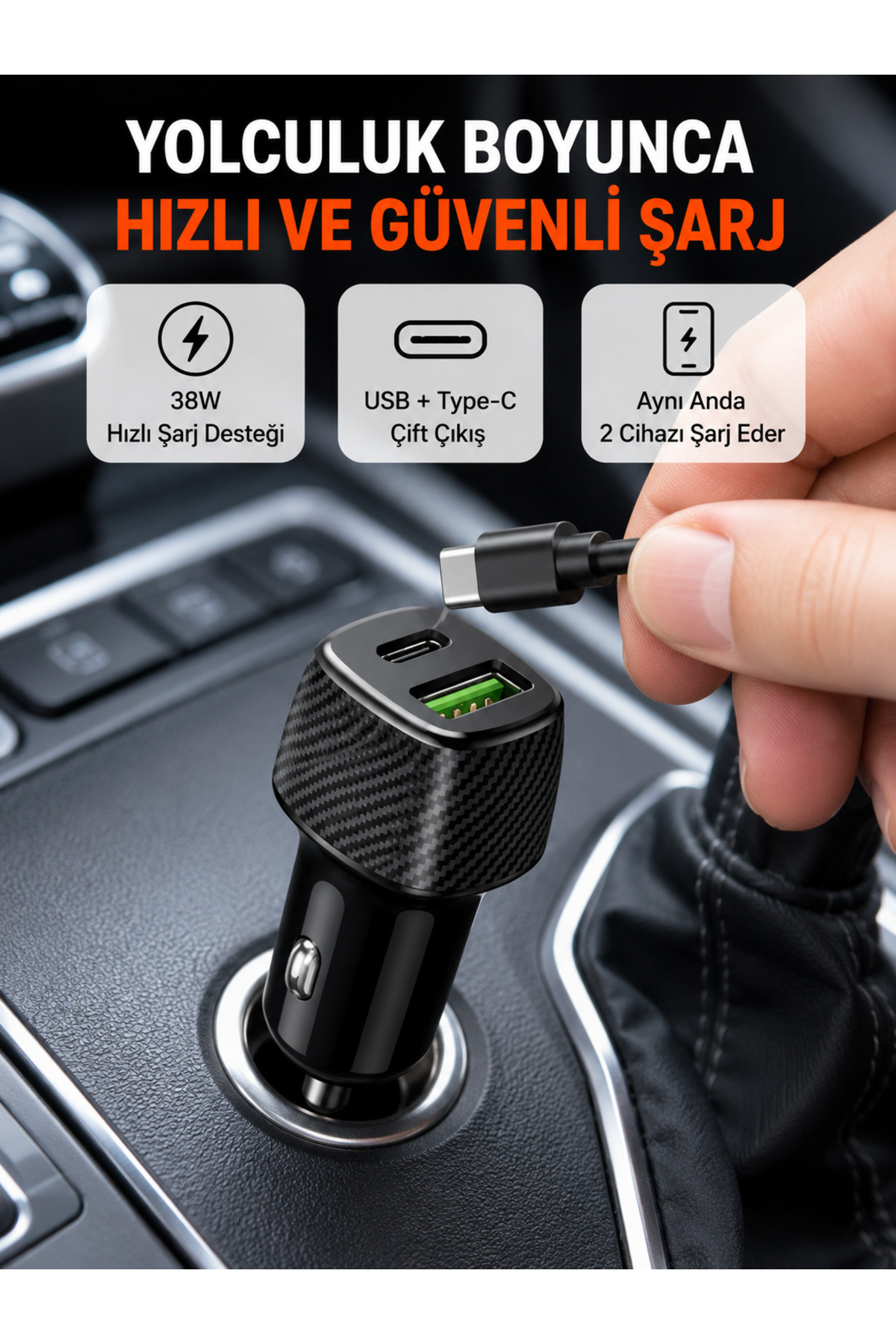 markentegra Kompakt Tasarımlı Type-C + USB Girişli Araç Şarj Başlığı