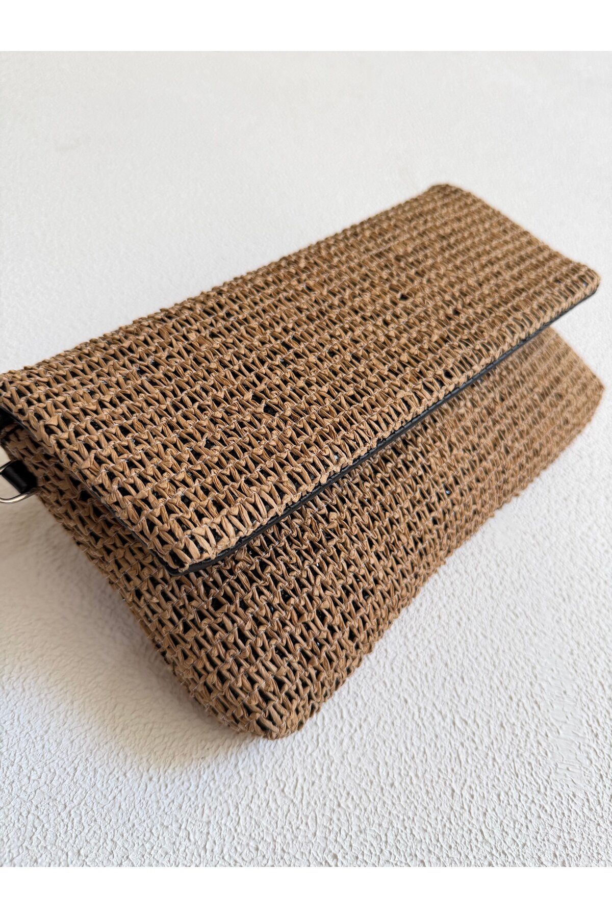 Mia Collection Sade Model Clutch Çanta , Portföy Çanta , El Çantası Hasır Cam Kırığı Siyah görsel 3