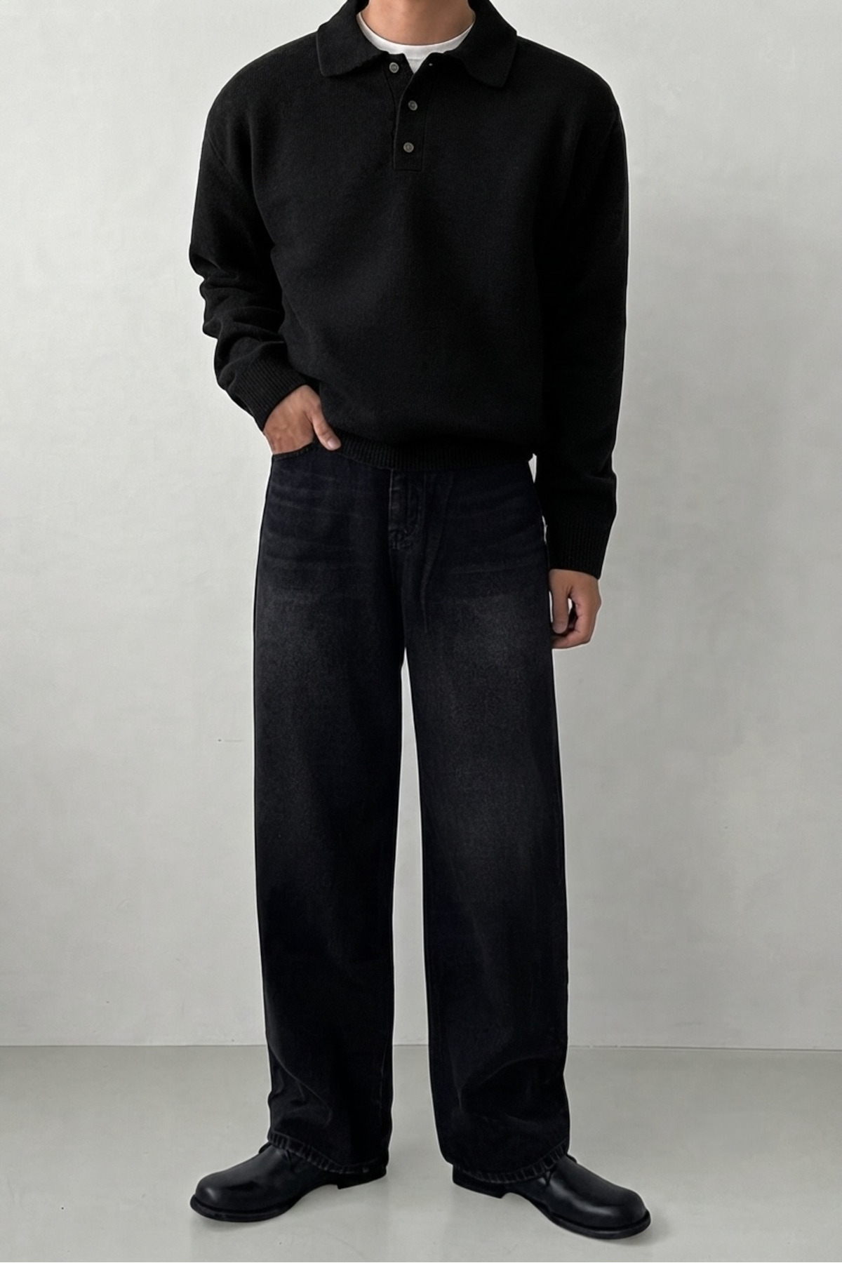 SERABLANKA Erkek Polo Yaka Oversize Triko Kazak, Rahat Kalıp görsel 6