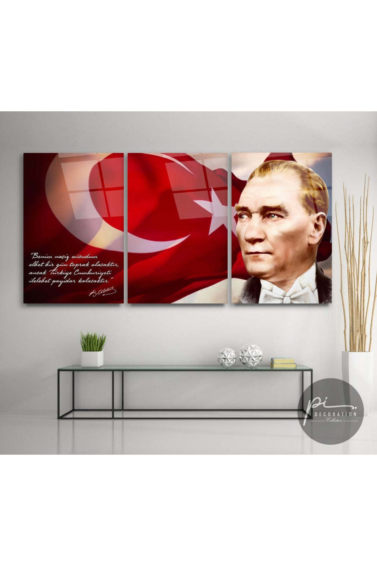 Atatürk Triple Cam Tablo 30x45 cm Dekoratif Duvar Dekoru