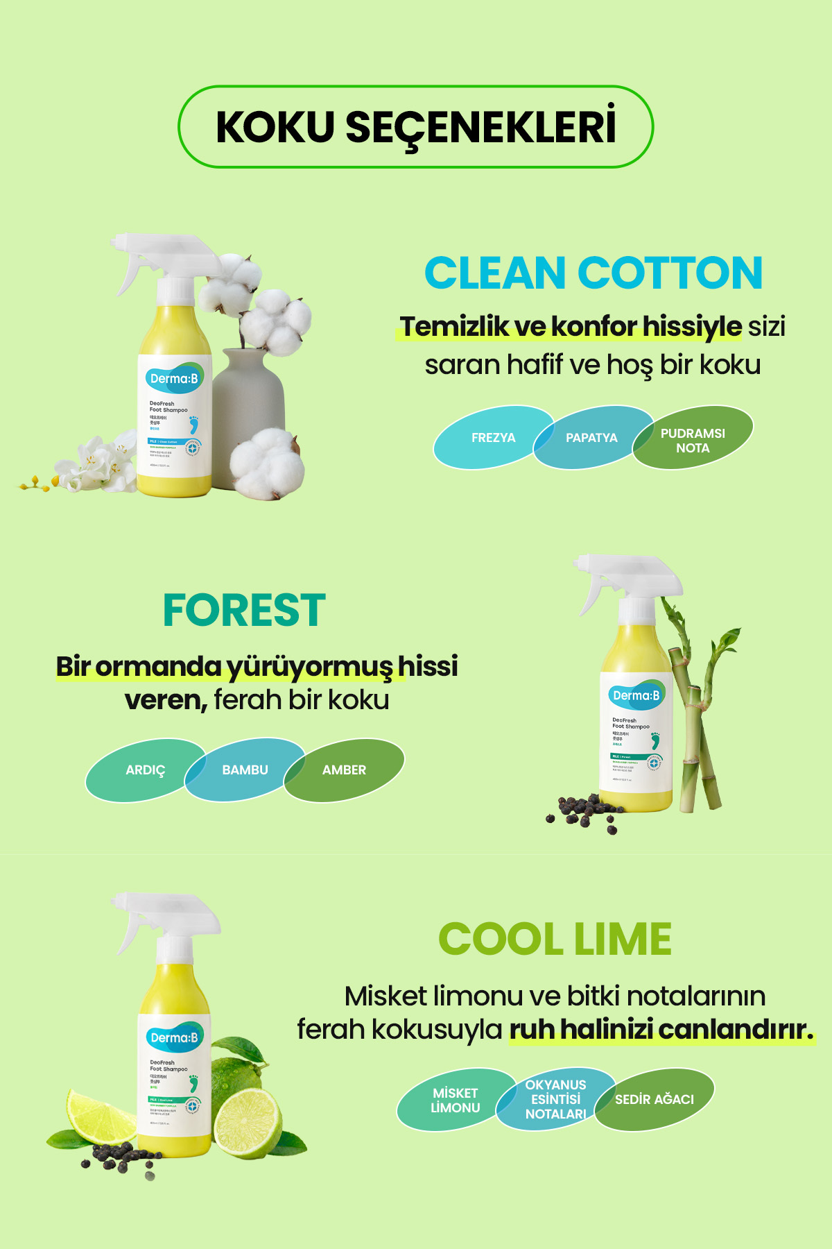 Kötü Koku Karşıtı, Nemlendirici ve Serinletici Ayak Şampuanı DERMA:B DeoFresh Foot Shampoo (Forest) — 8809723785803 — تصویر 8 از 9