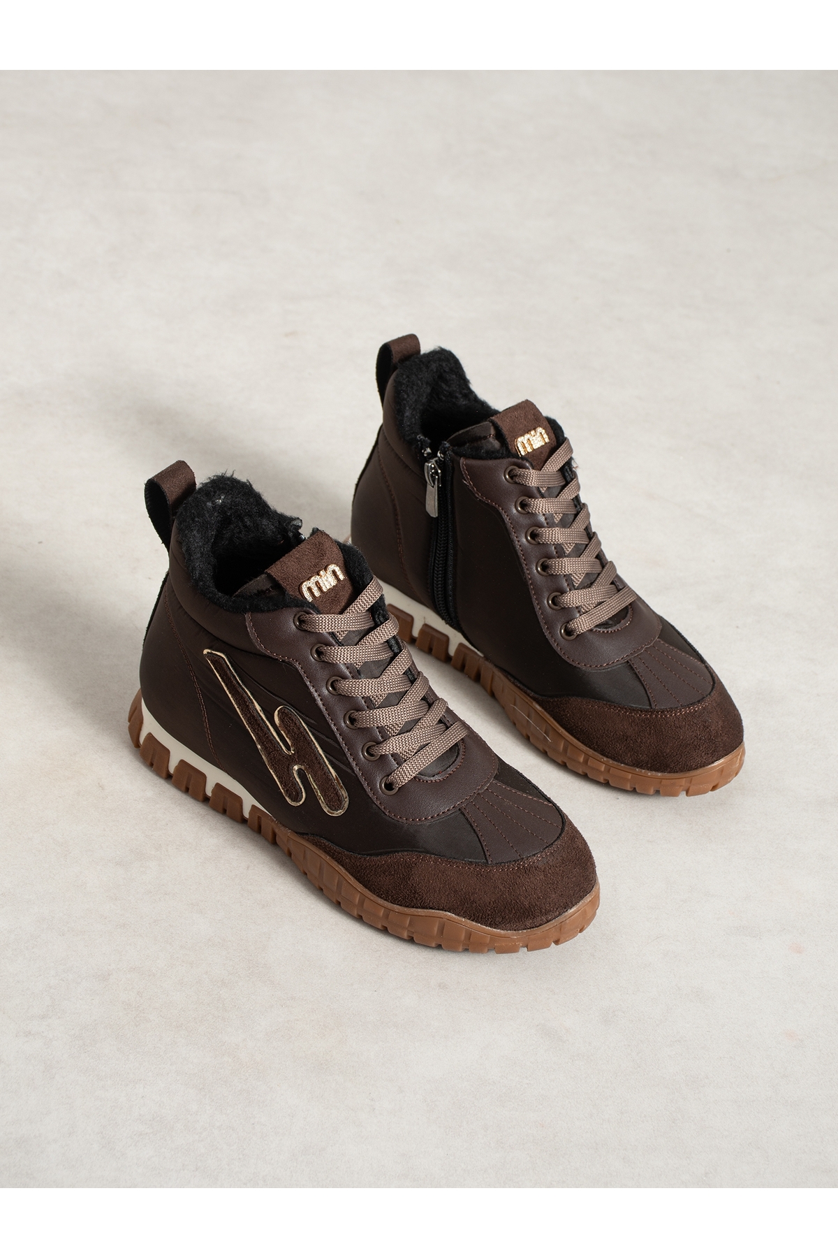 ALEMDAR AYAKKABI CARİNA Kahve İçi Kürklü Gizli Topuk Kadın Sneakers Bot görsel 4