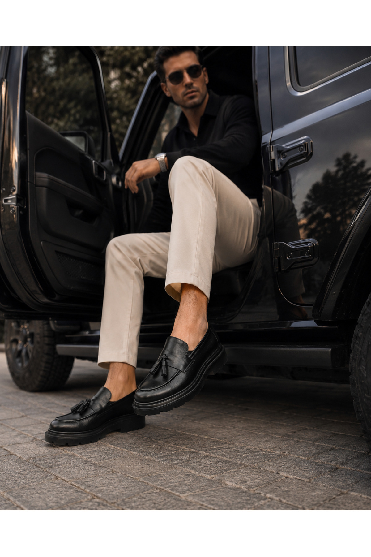 Frank Valentia FV007 Erkek Siyah Hakiki Deri Püsküllü Kalın Taban Loafer görsel 7