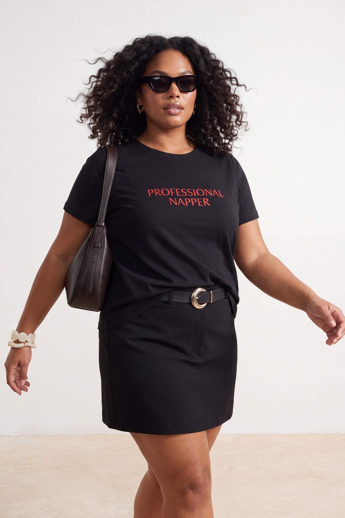 Trendyolmilla Curve Siyah Bisiklet Yaka Baskılı Büyük Beden T-Shirt TBBSS26BF00098