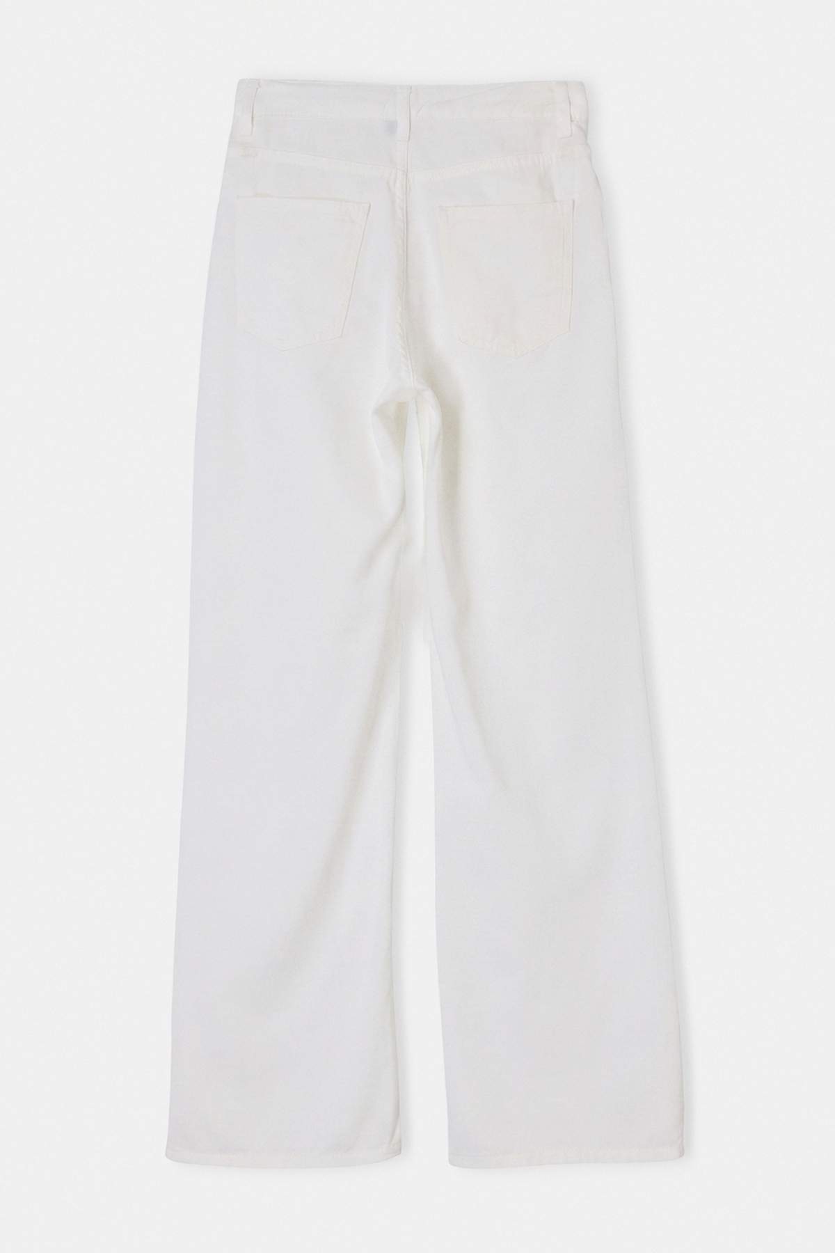 【即完品】Jean Laumet 26SS Work Pants WHITE Trendyolmilla Beyaz Dokumlu Beli Lastikli Yuksek Bel Jeans Wide