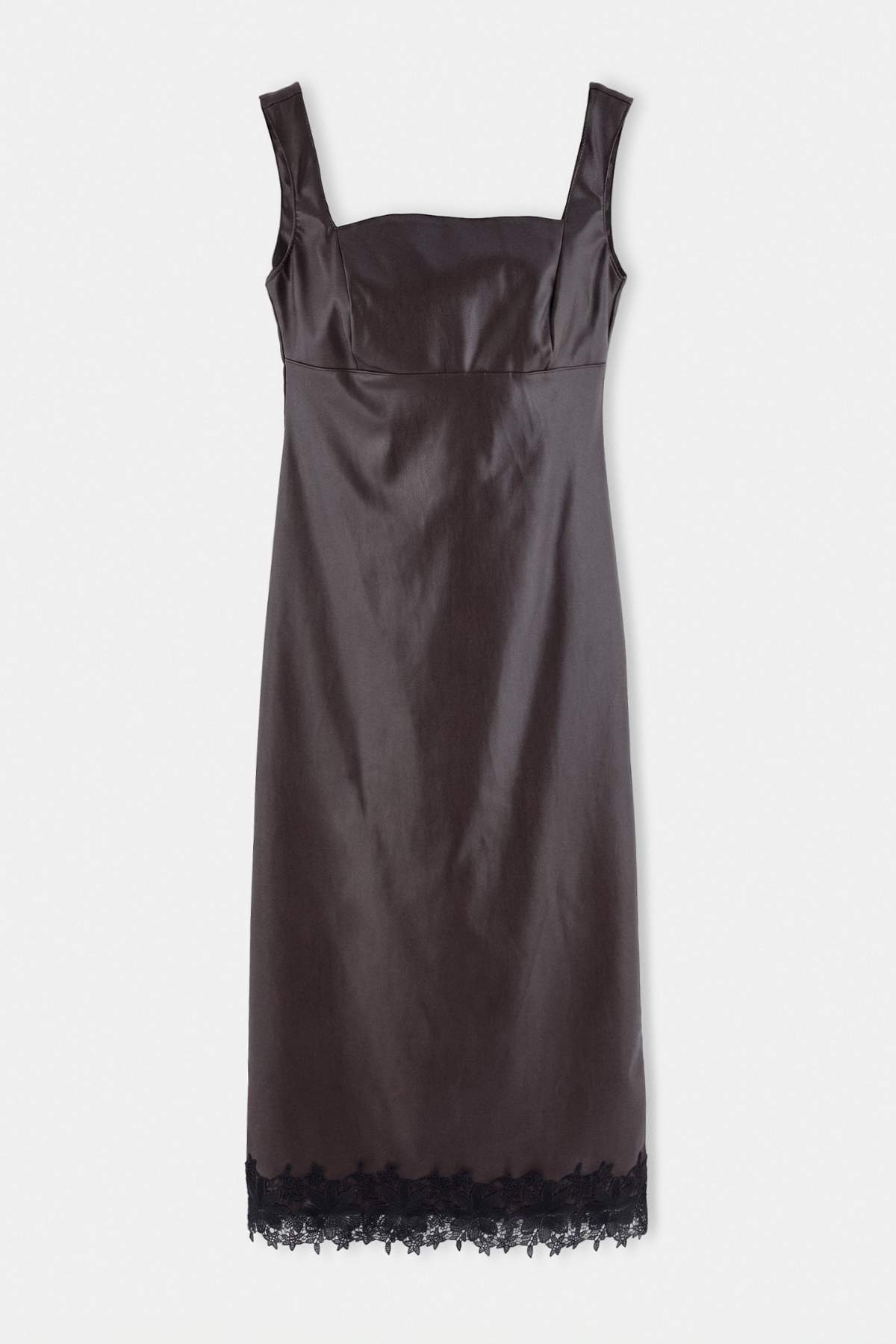 Trendyolmilla Kahverengi Düz Bodycon Kare Yaka Kolsuz Maxi Suni Deri Astarsız Örme Elbise TWOAW27EL00059