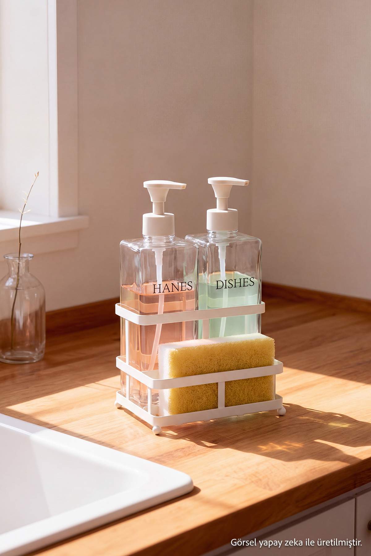 Trendyol Home 2-Piece Kitchen Detergent Dispenser Set with Sponge Tphaw27Sbn00001
