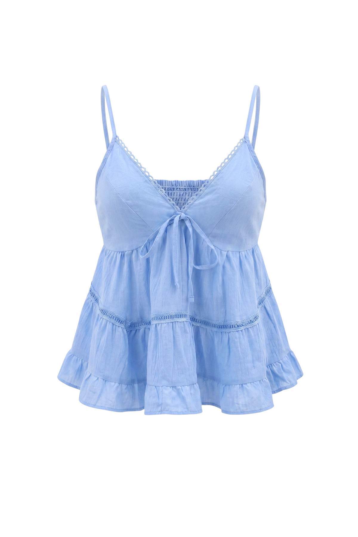 Trendyolmilla Bebe Mavisi Godeli Sırtı Gipe Detaylı Dokuma Bluz TWOSS26BZ00421