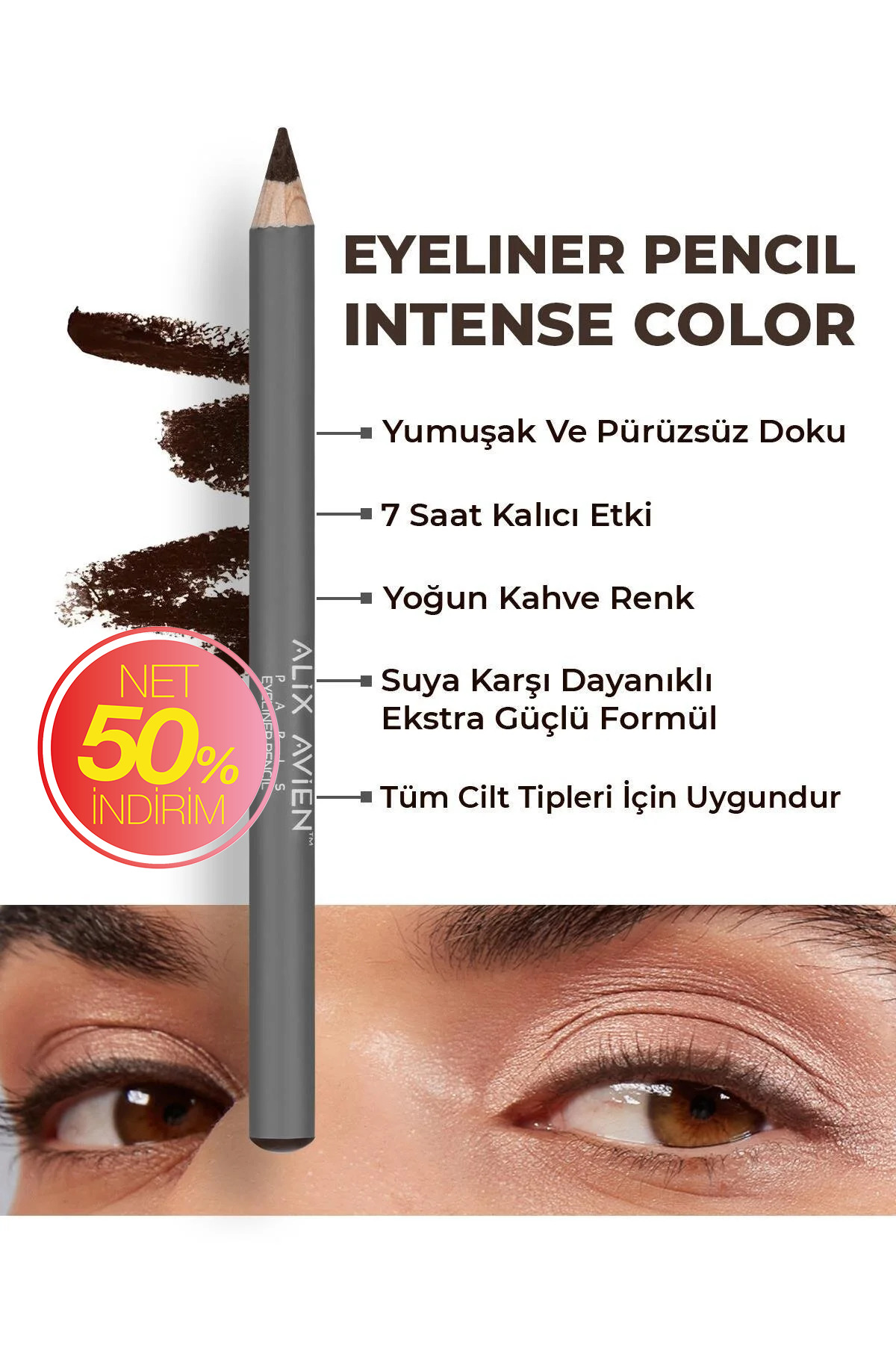 Alix Avien Suya Dayanıklı Yoğun Pigmentli Kremsi Kolay Sürüm Kahverengi Göz Kalemi - Eyeliner Pencil Brown - Fiyatı, Yorumları