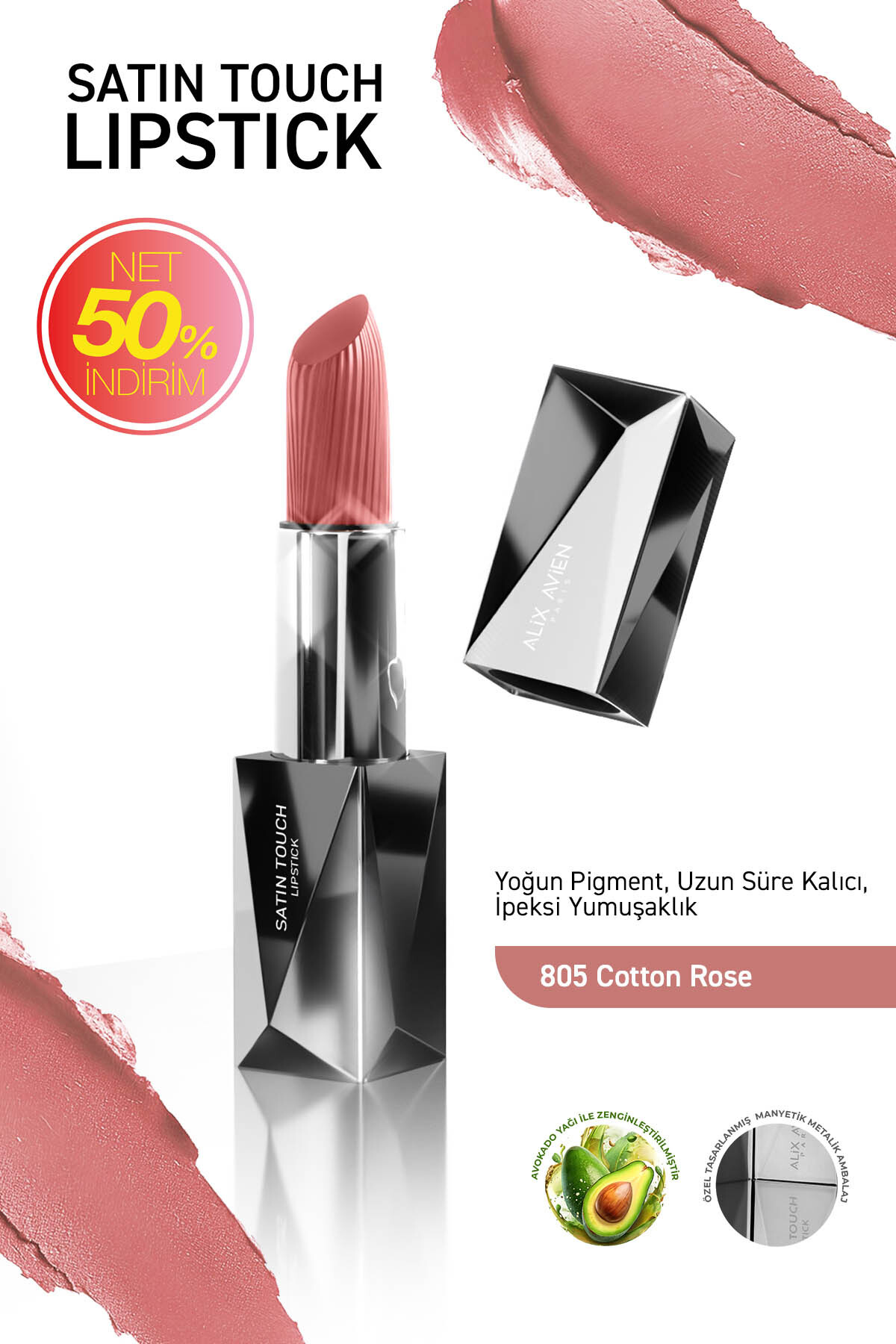 Alix Avien Uzun Süre Kalıcı Nemlendirici Pürüzsüz Etkili Yarı Mat Ruj - Satin Touch Lipstick 805 Cotton Rose - Fiyatı, Yorumları