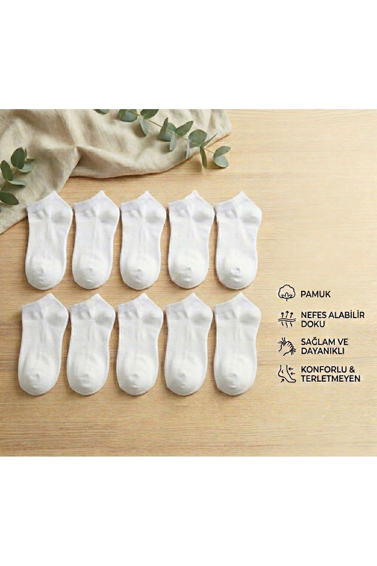 H&N Socks 10 Pairs of Solid Color Unisex White Short Booties Socks