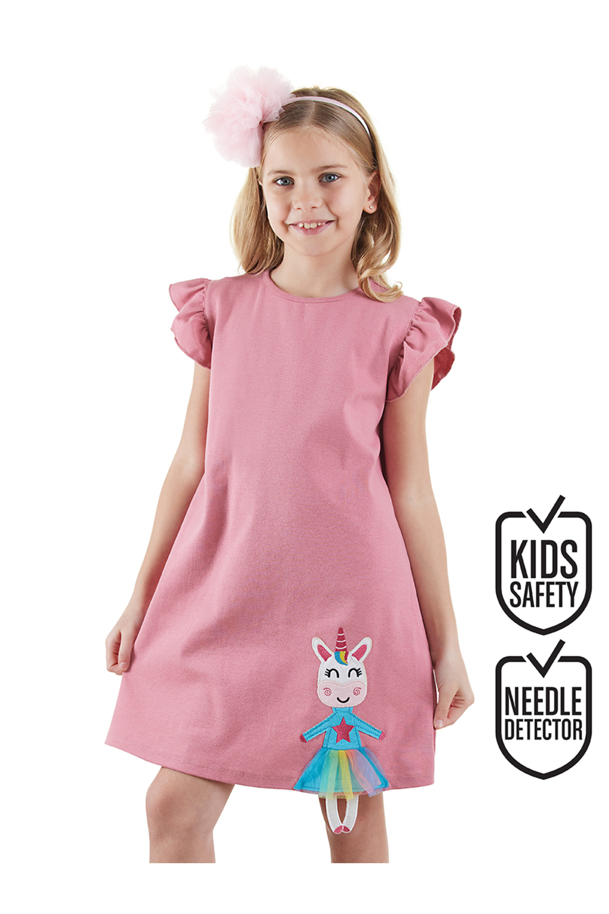 Denokids Lilycorn Kız Çocuk Pembe Yazlık Elbise