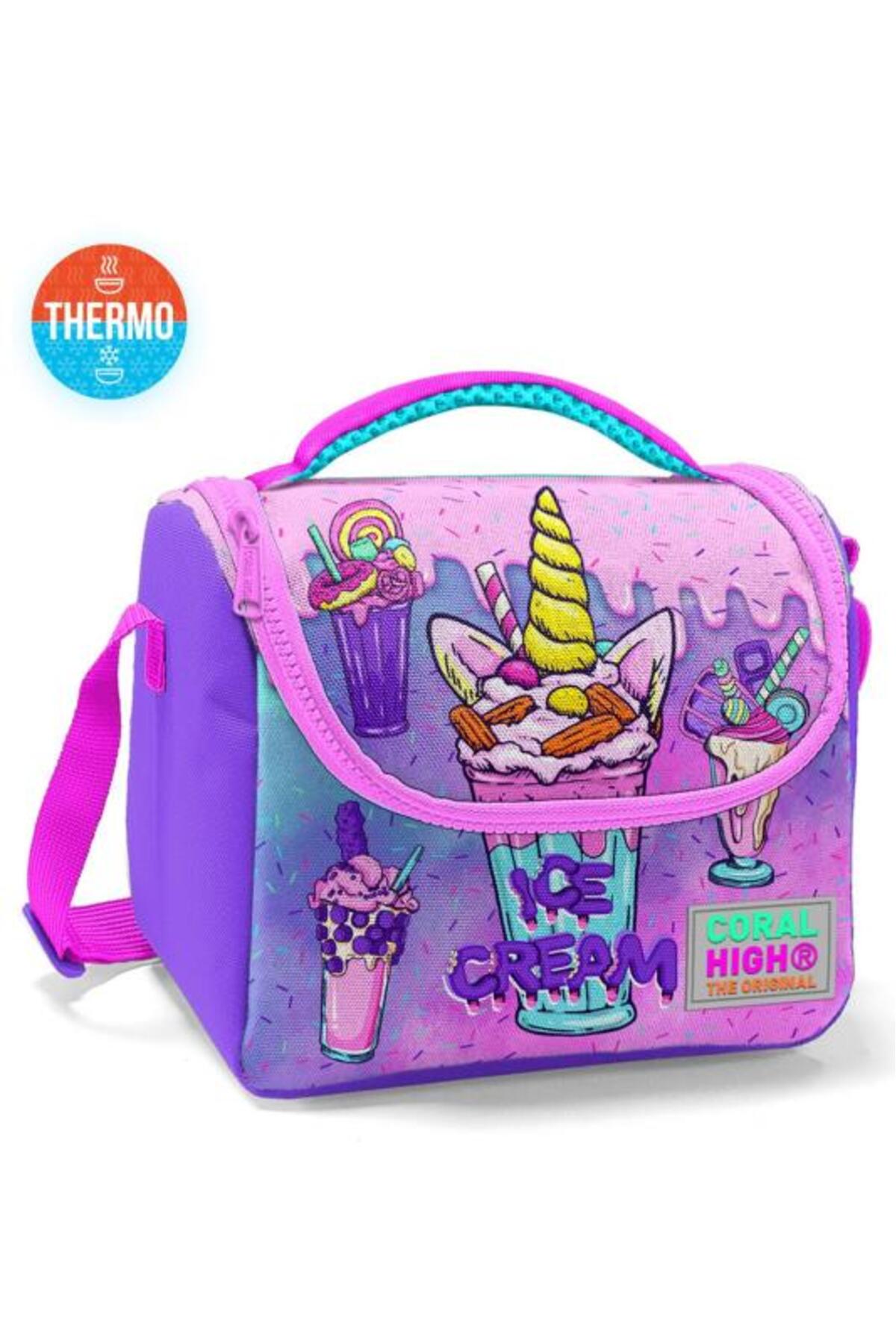Kids Pink Purple Milkshake Ice Cream Pattern Thermo Lunch Bag 11749