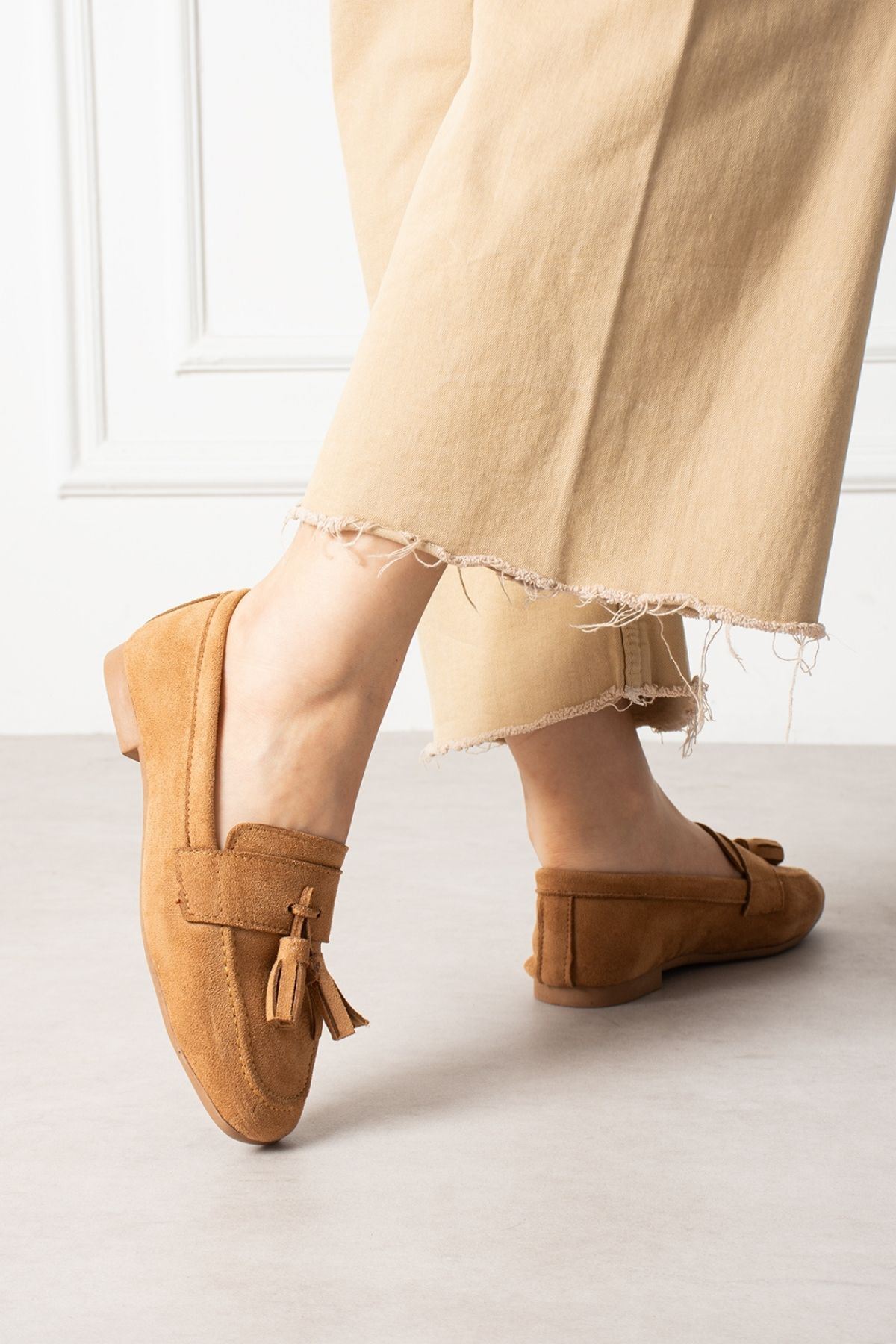 FUGA MODA Savona Taba Süet Püskül Detaylı Loafer Babet Günlük Ayakkabı görsel 4