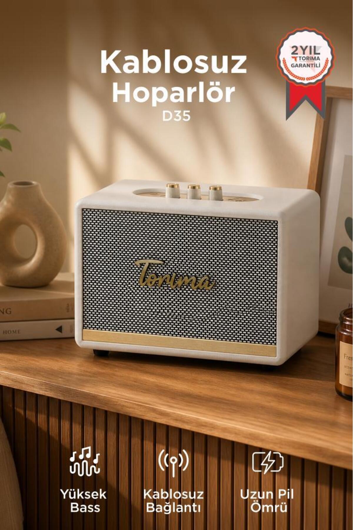Torima Bluetooth Hoparlör Nostaljik Kablosuz Speaker D35 Beyaz