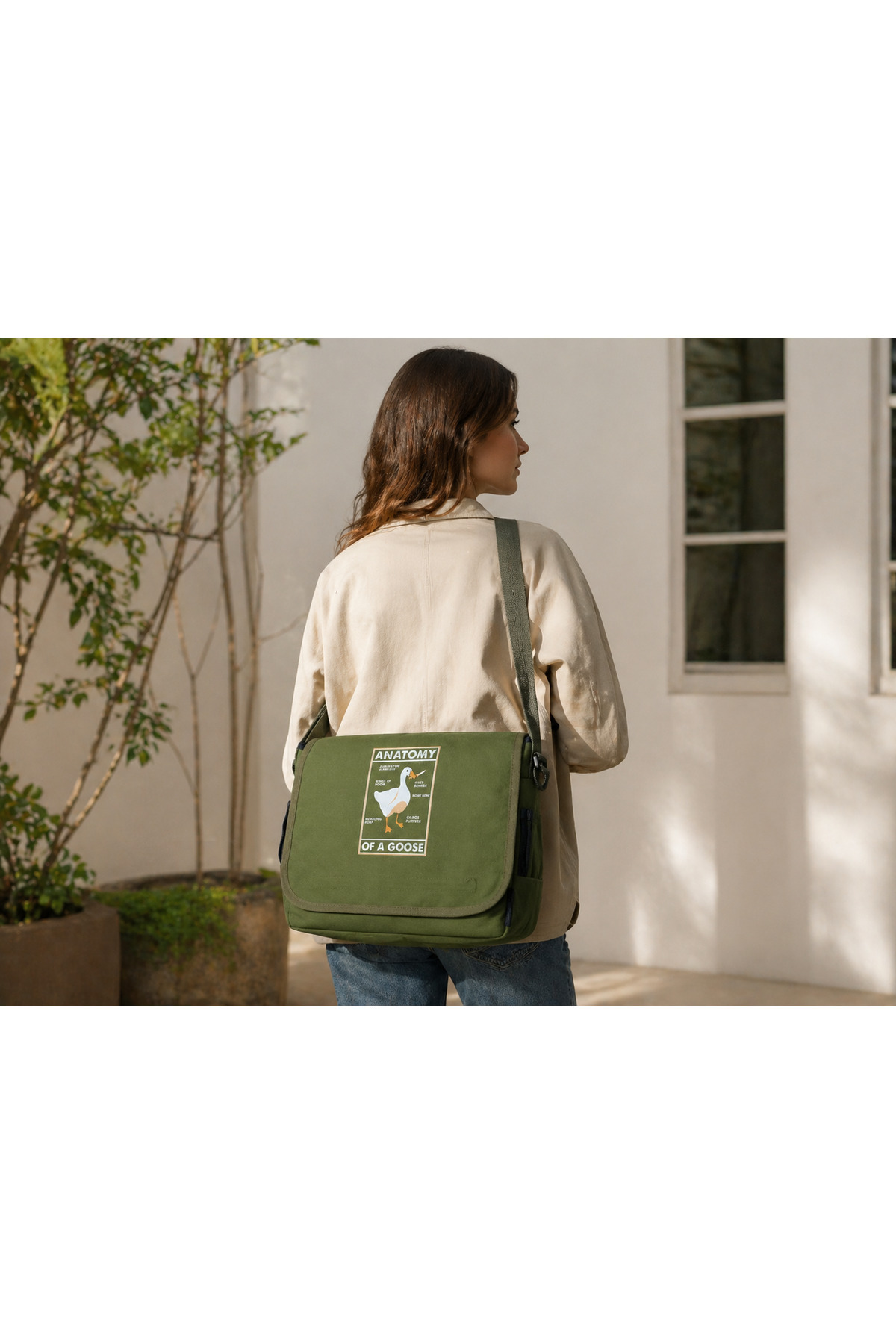 Moda West Duck Anatomy Baskılı Su Geçirmez Geniş İç Hacimli Suluk Cepli Unisex Postacı Çanta görsel 7