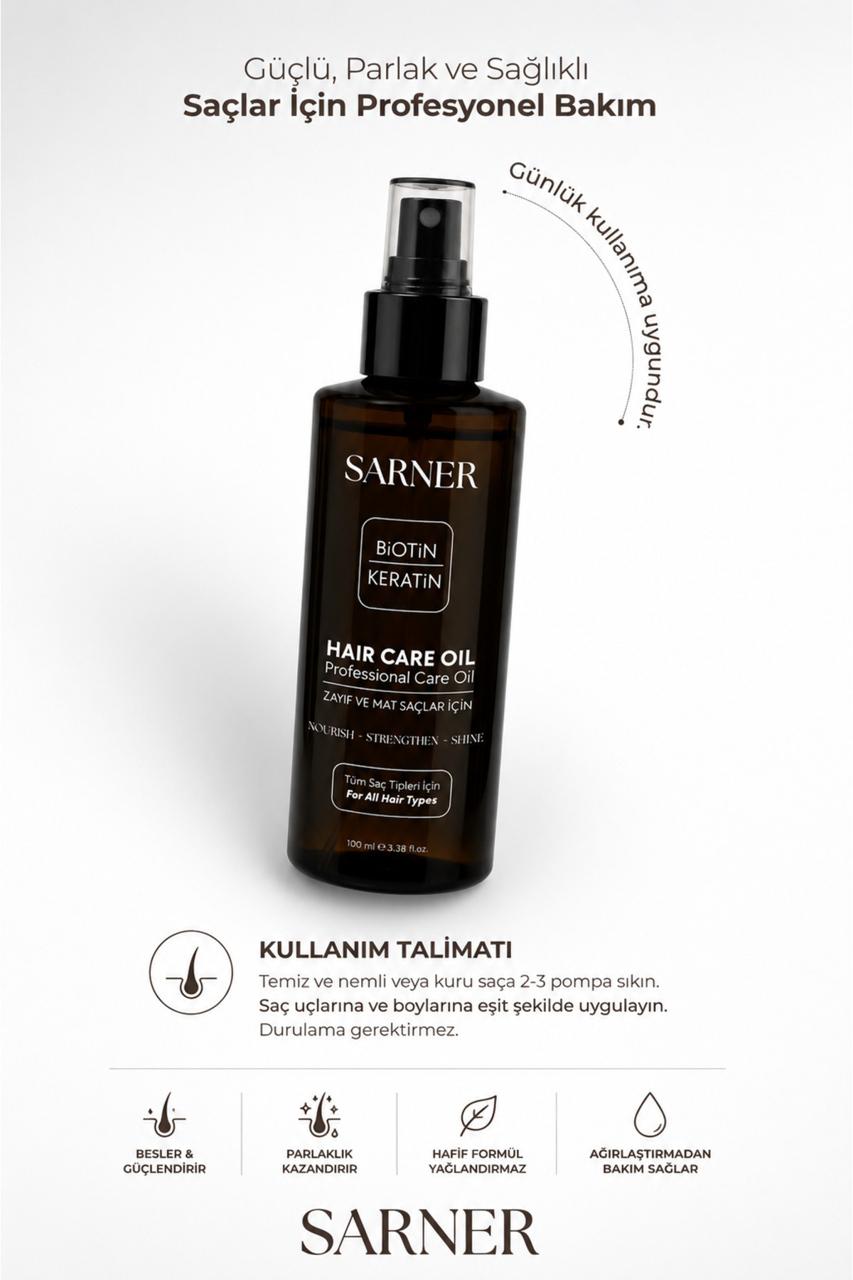 Biotin & Keratin Parlaklık & Güçlendirici & Saç Uzatan & Dökülme Karşıtı Bakım Yağı 100 ML — 8685228606061 — تصویر 5 از 5