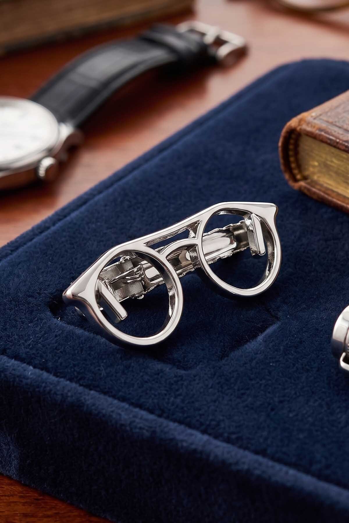 Glasses Silver Tie Clip KIY10