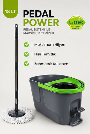 Lime Pedallı Turbo Temizlik Seti - Microfiber Bezli - Döner Başlıklı Otomatik...