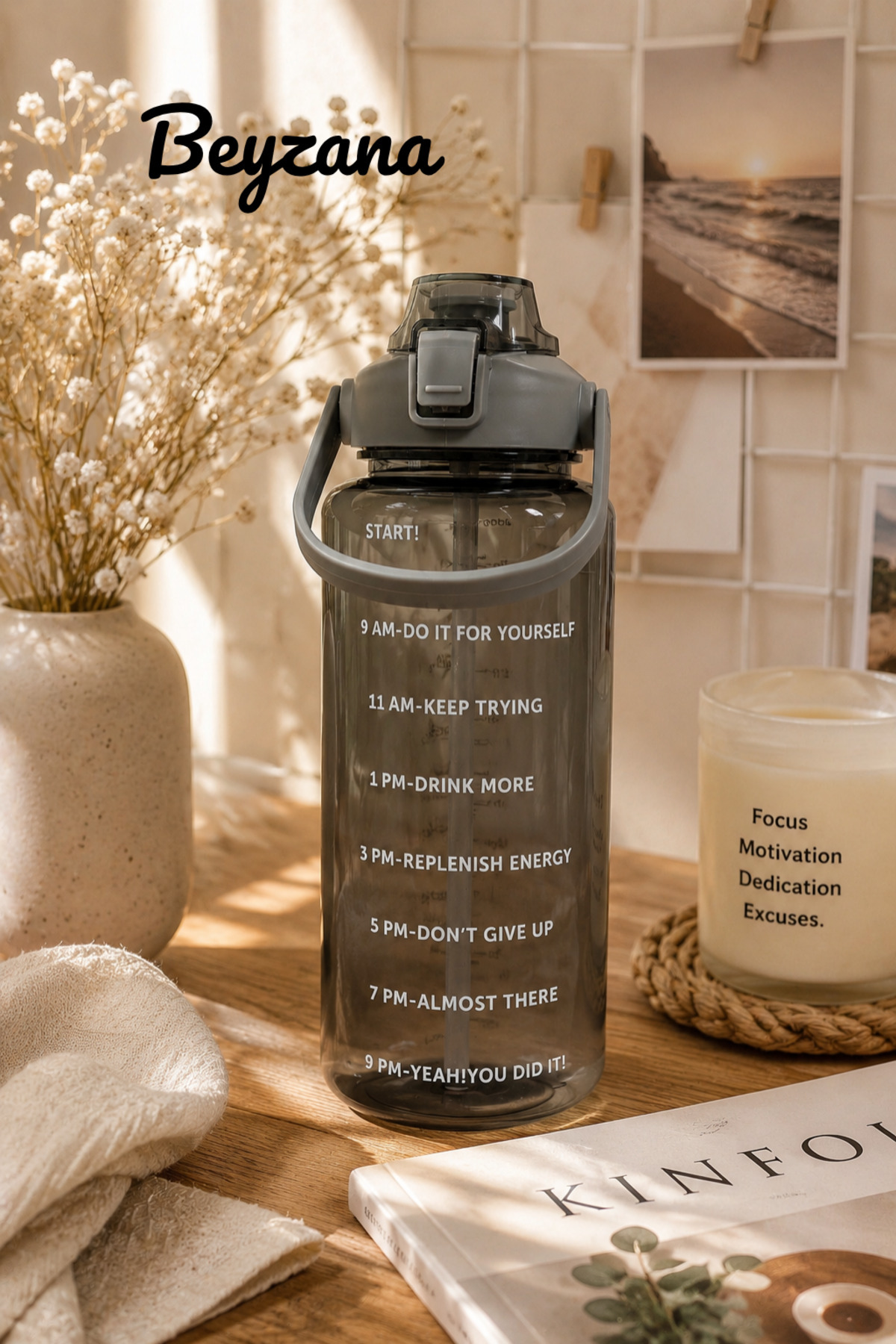 Transparent Motivation Flask 2000 ml Water Bottle