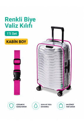 Trink Çanta Şeffaf Valiz Koruyucu Kılıf ve Valiz Kemeri * 1'er ADET * PEMBE -...