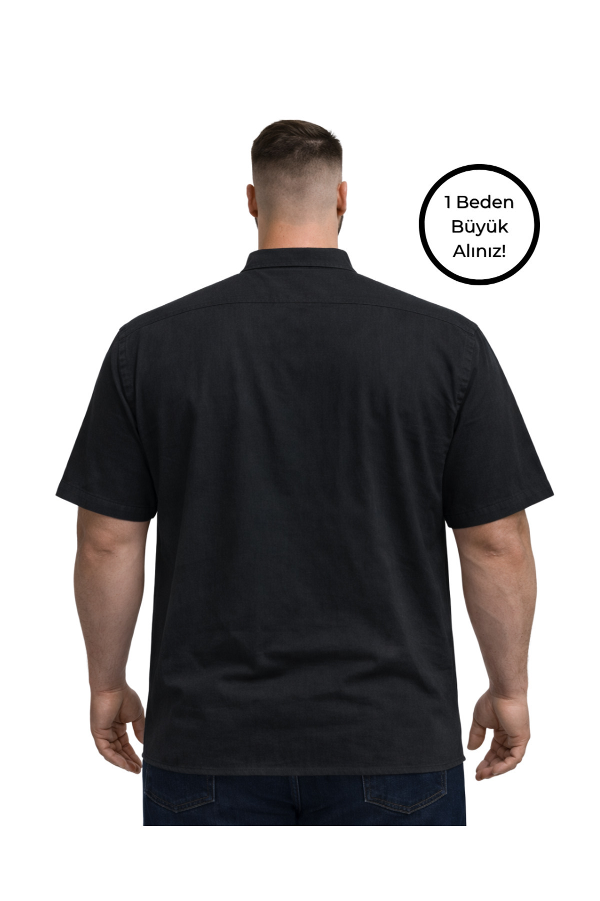 BattalModa Erkek Büyük Beden Siyah Çift Cepli Kısa Kollu Gömlek 3XL-4XL-5XL-6XL-7XL-8XL görsel 3