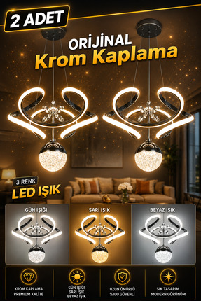 Venon 2 Adet 🌸 Ledli 3 RENK Damla Krom Kaplama Salon Mutfak Oda Hol Ledli Av...