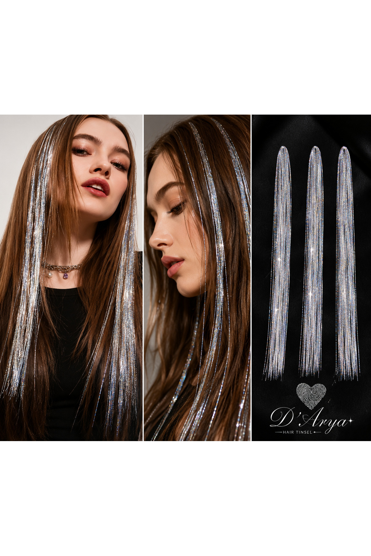 Dd245 Sparkling Hair Spiritual Hair Glitter Extension Grey Silver Bridal Wire Ht 45 01