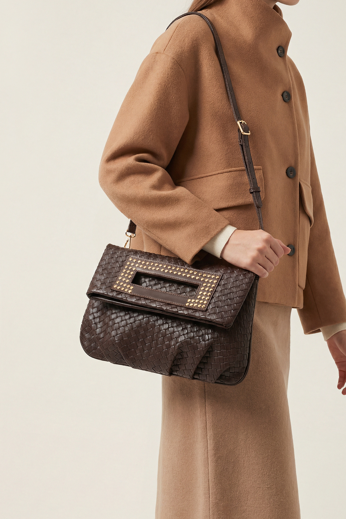 Marjin Kadın Zımbalı Clutch Portföy Çapraz Askılı El ve Omuz