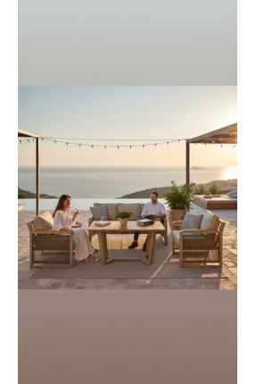BALCO HOME Gelincik 3+1+1+Masa Alüminyum Bahçe Balkon Oturma Grubu Cappucino