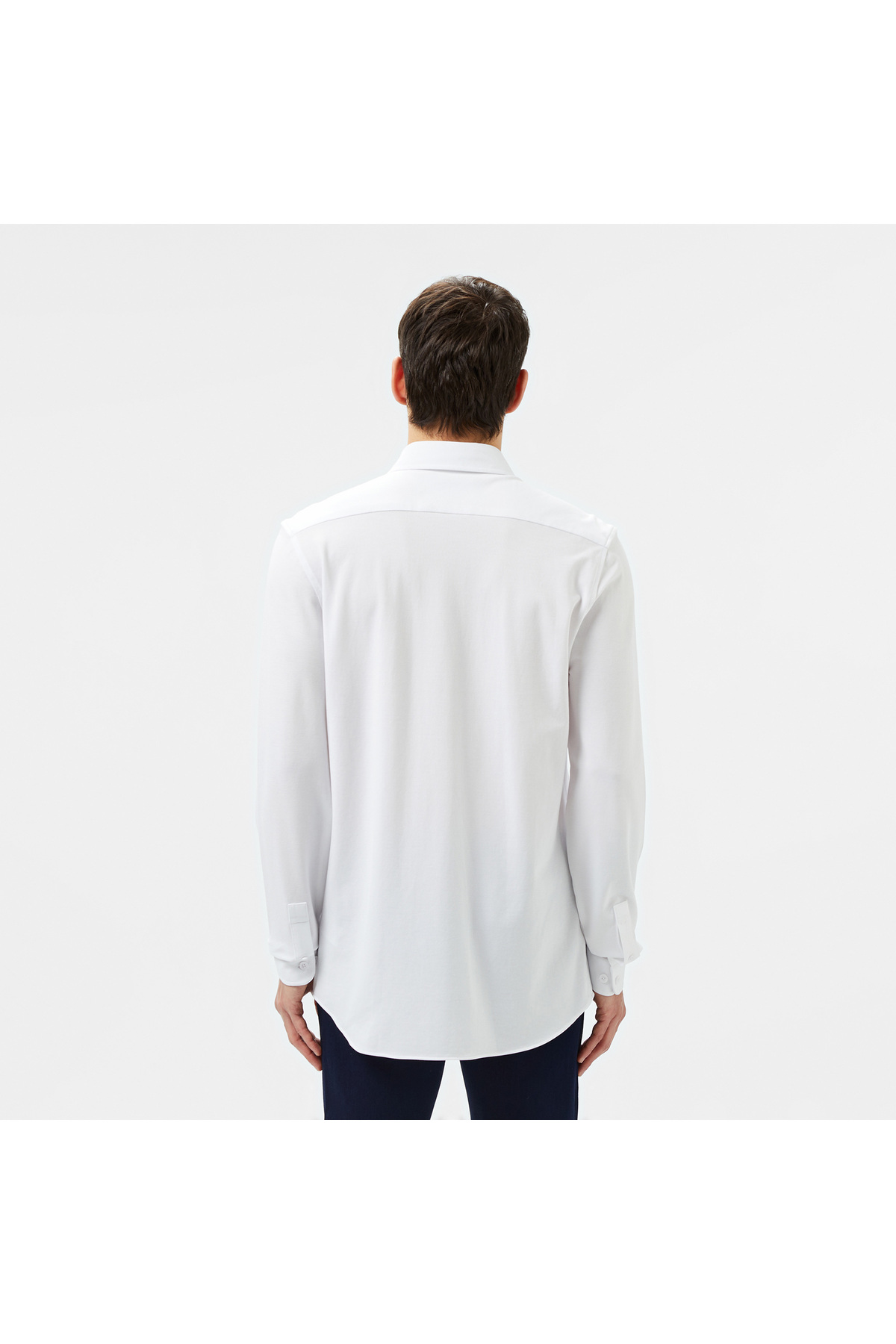 Erkek Slim Fit Düğmeli Yaka Beyaz Gömlek — سفید CH0453 — تصویر 3 از 5