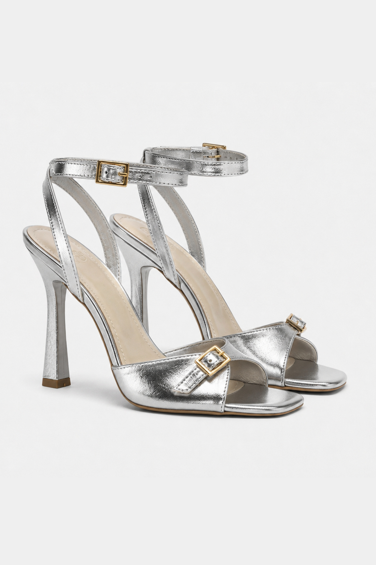 BonuStep Valeria Kadın Gümüş Kare Burun Topuklu Ayakkabı Slingback görsel 5