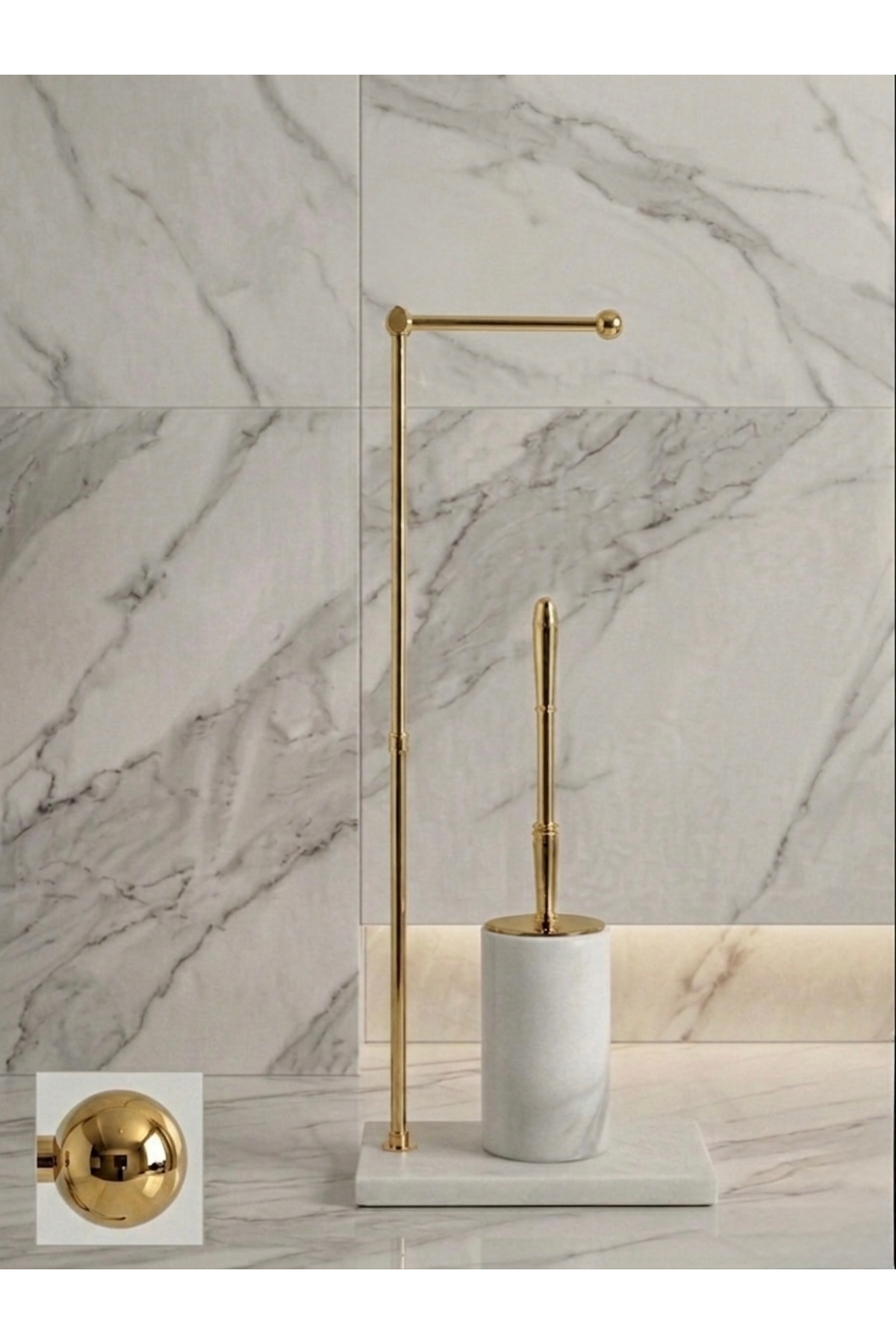Marble Bathroom Set of 2,WC Brush Holder,Natural Stone Marble WC Paper Holder