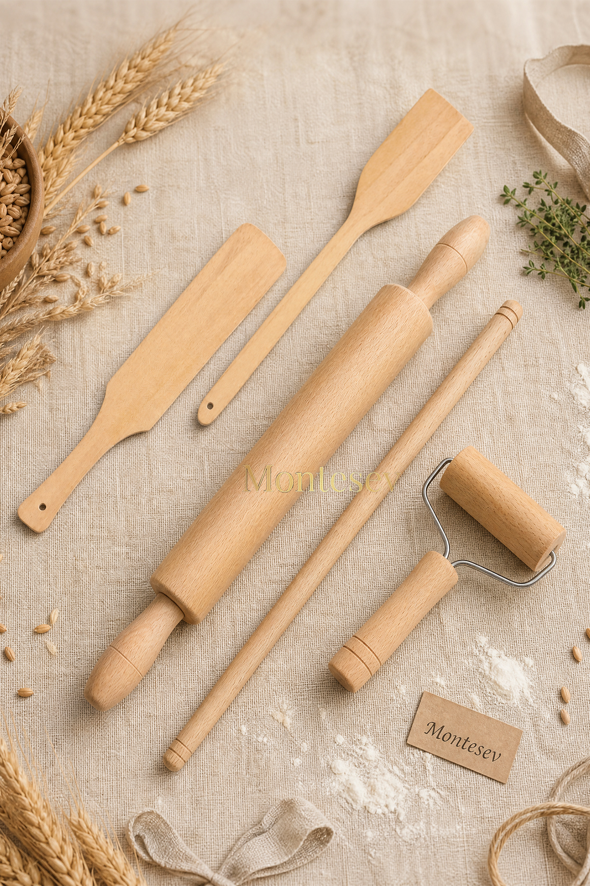 Lily Series Wood Dough Rolling Roll and Dumpling Set 5-Piece Set ECHO11